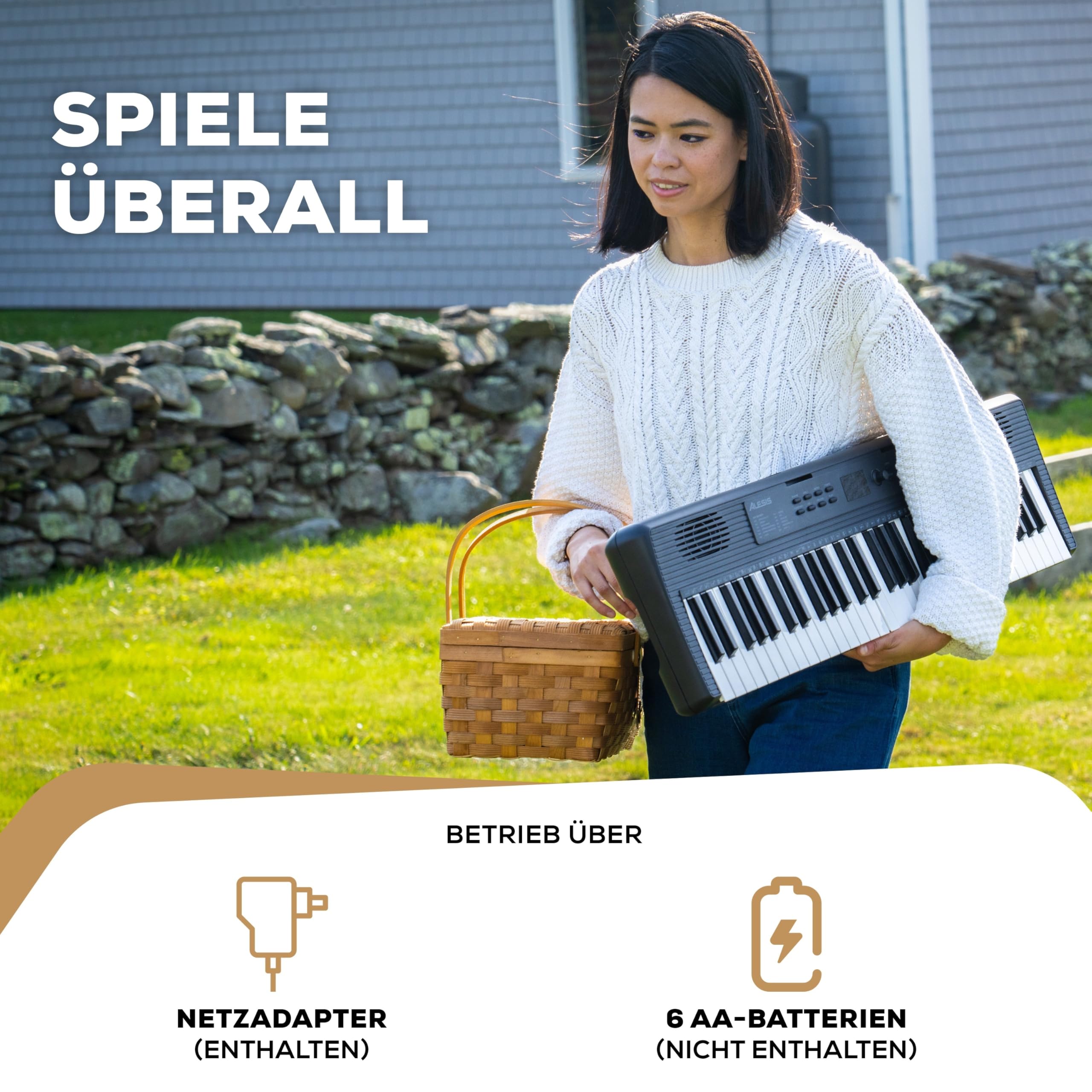 Alesis Melody 61 Keyboard Piano für Einsteiger mit 61 Tasten, Lautsprechern, Tablet-/Notenablage, 300 Sounds und Musiklektionen