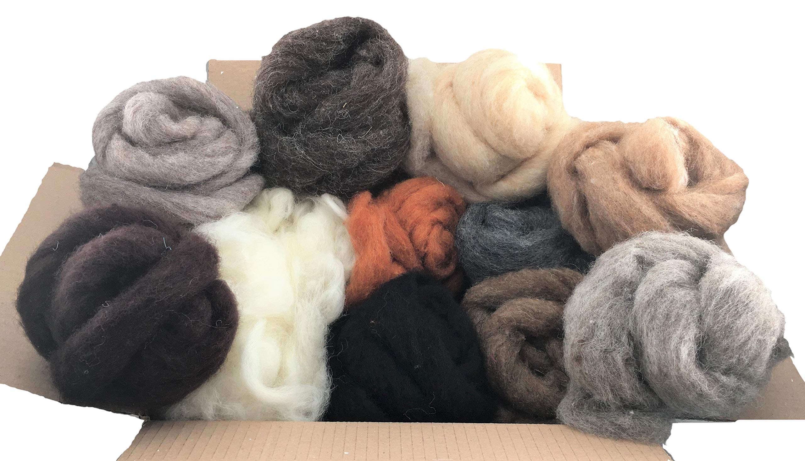 Molten Designs Natural Animal Colors Corriedale Felting Wool In 10 Animal Colours And Corewool For 3D Needle Felting - 240 Gms Total