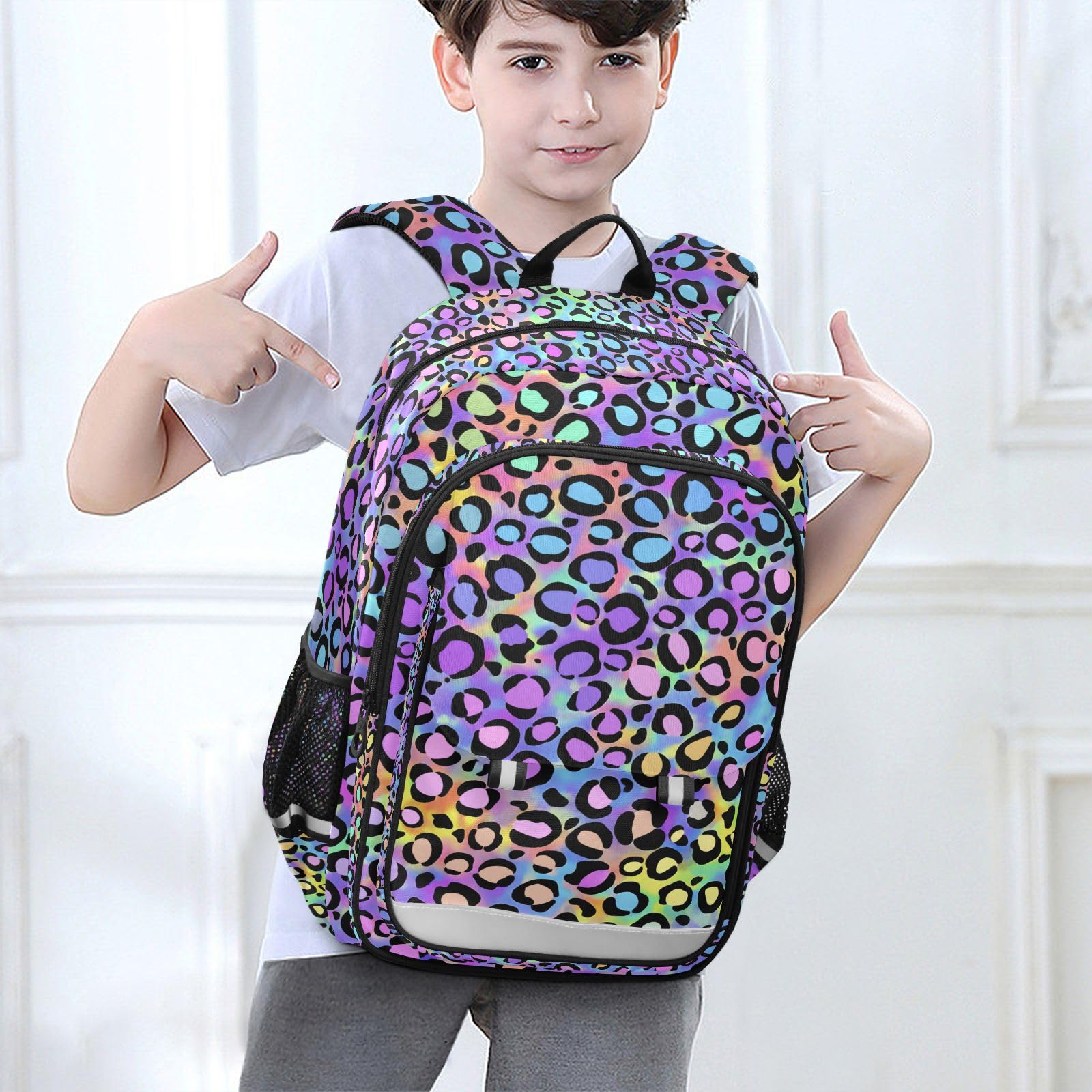 ALAZA Mochilas escolares de leopardo arcoíris, bolsa de viaje para laptop, bolsa de libros para niñas, niños, adolescentes, mujeres y hombres, Rainbow Leopard, 12.9 x 5.1 x 17.7inch, Mochilas Daypack