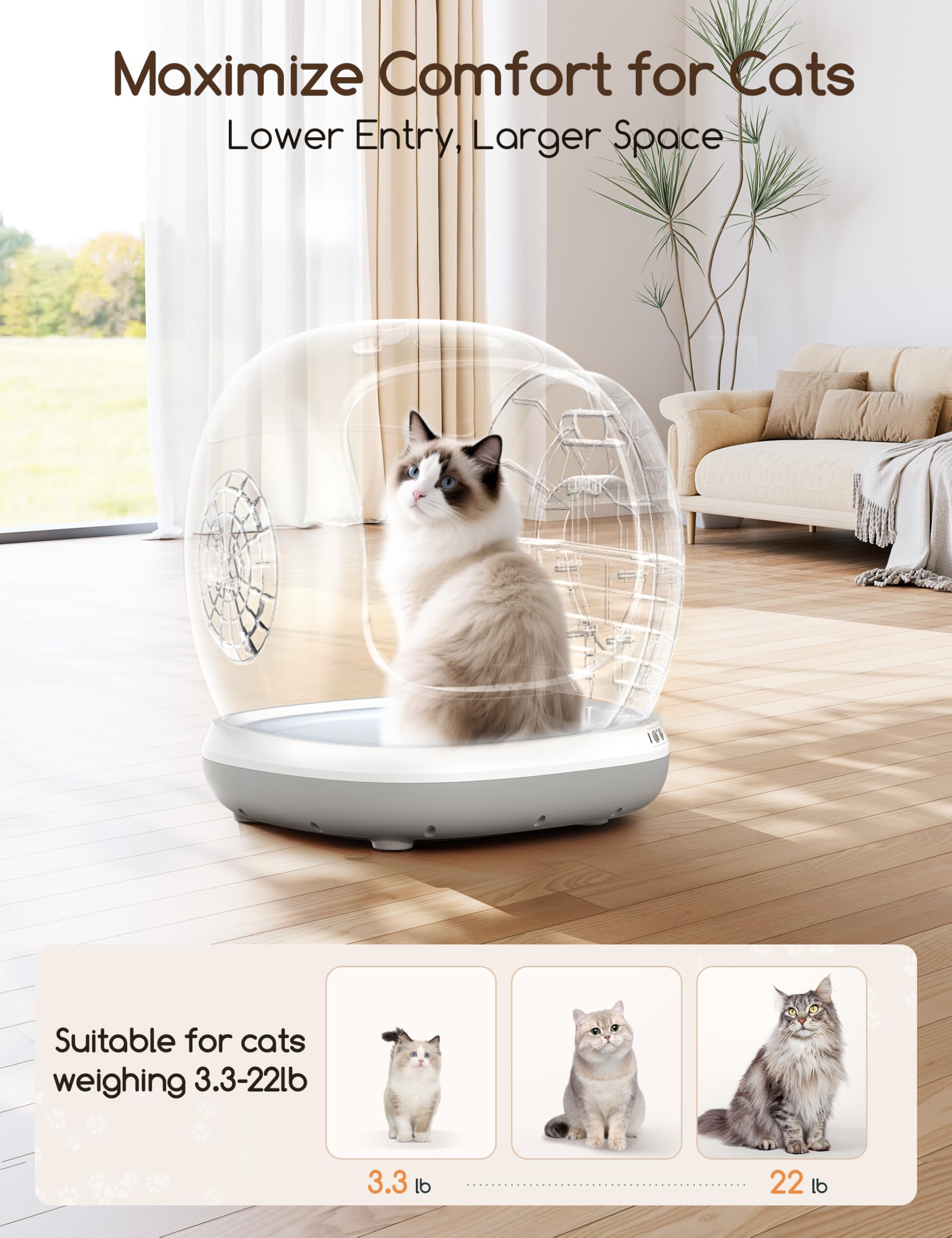 Lettiera autopulente, compatibile con più gatti, lettiera automatica con controllo app, 75 l, extra large, apertura a basso ingresso, lettiera intelligente per gatti anziani, gatti grandi, ecc