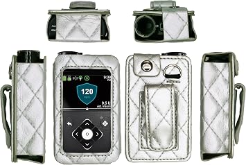 Plaid Fitted Leather Case W/Screen Protector & Lanyard for Medtronic Minimed Insulin Pump Minimed 630G / 640G / 650G / 670G / 770G / 780G Silver
