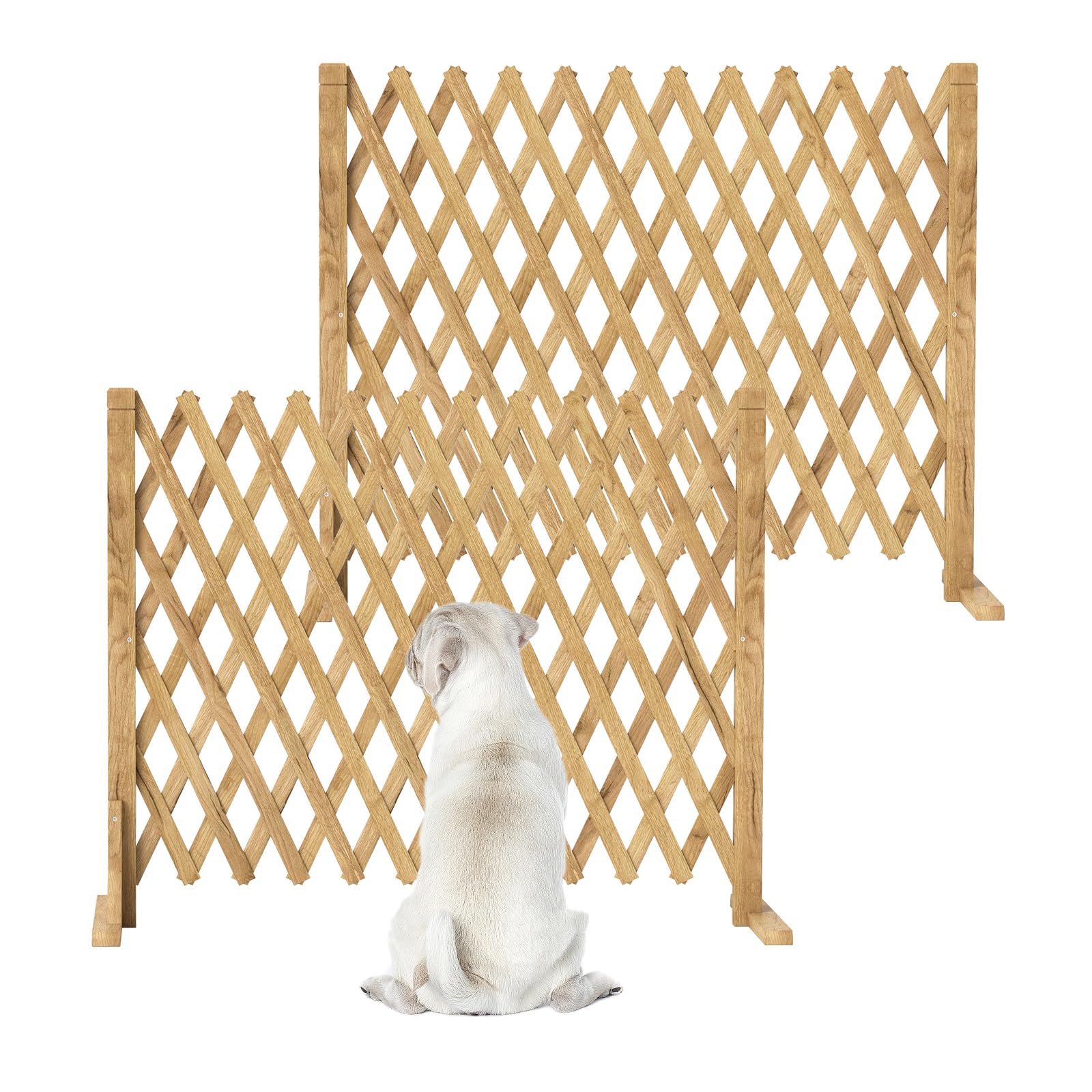 Nisorpa Expanding Fence Panels, 2X Wooden Garden Trellis Fencing Panel, Retractable Solid Wood Fence Panels Freestanding Garden Fence Screen Pet Dog Fence, 34-160cm Adjustable, 70cm Height