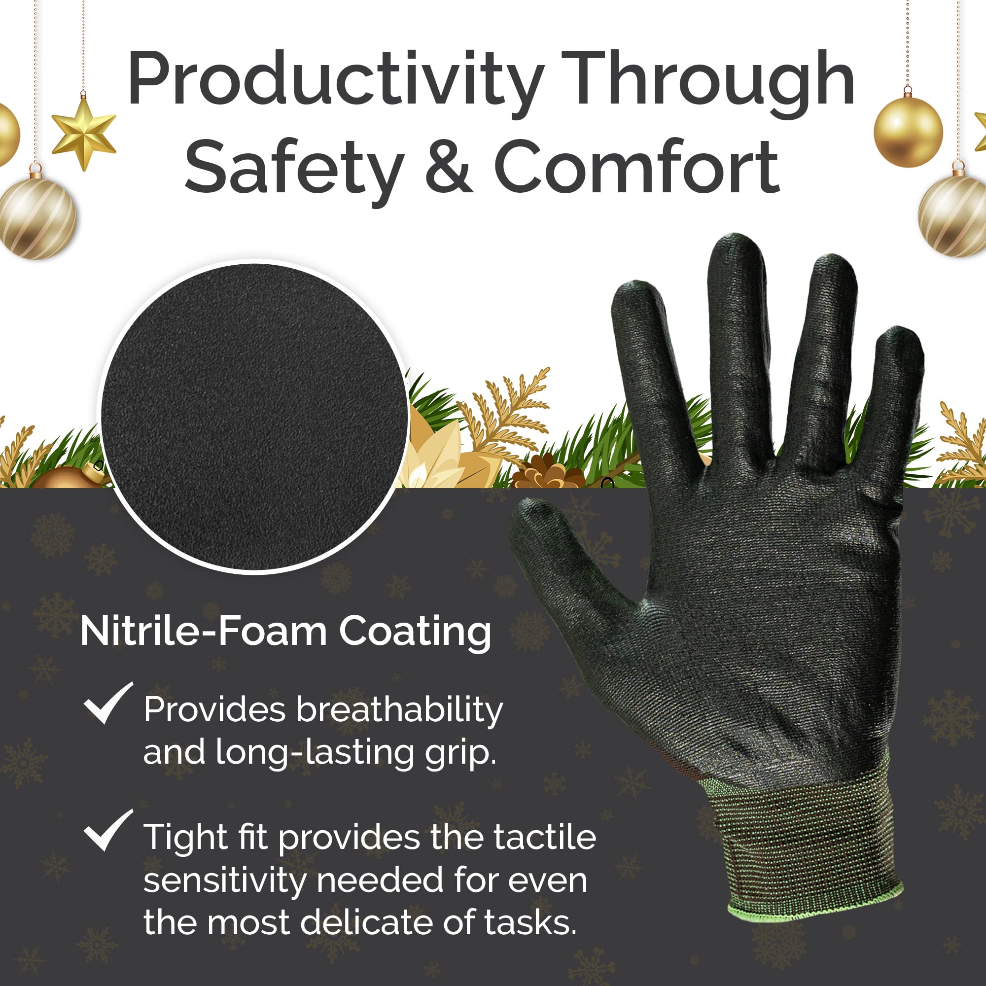 Guantes de nitrilo de nailon NiTex P-200, guantes de uso general con revestimiento de espuma de nitrilo transpirable para agarre aislado, marrón, 12 pares, 2X