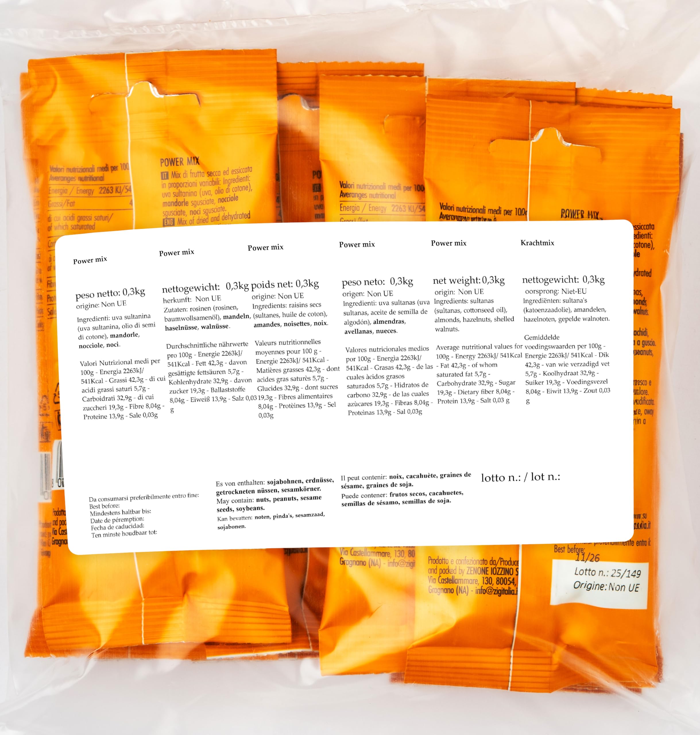 ZIG Fruits & Nuts Power mix 300g 10 sobres de 30g porción única pack compostable