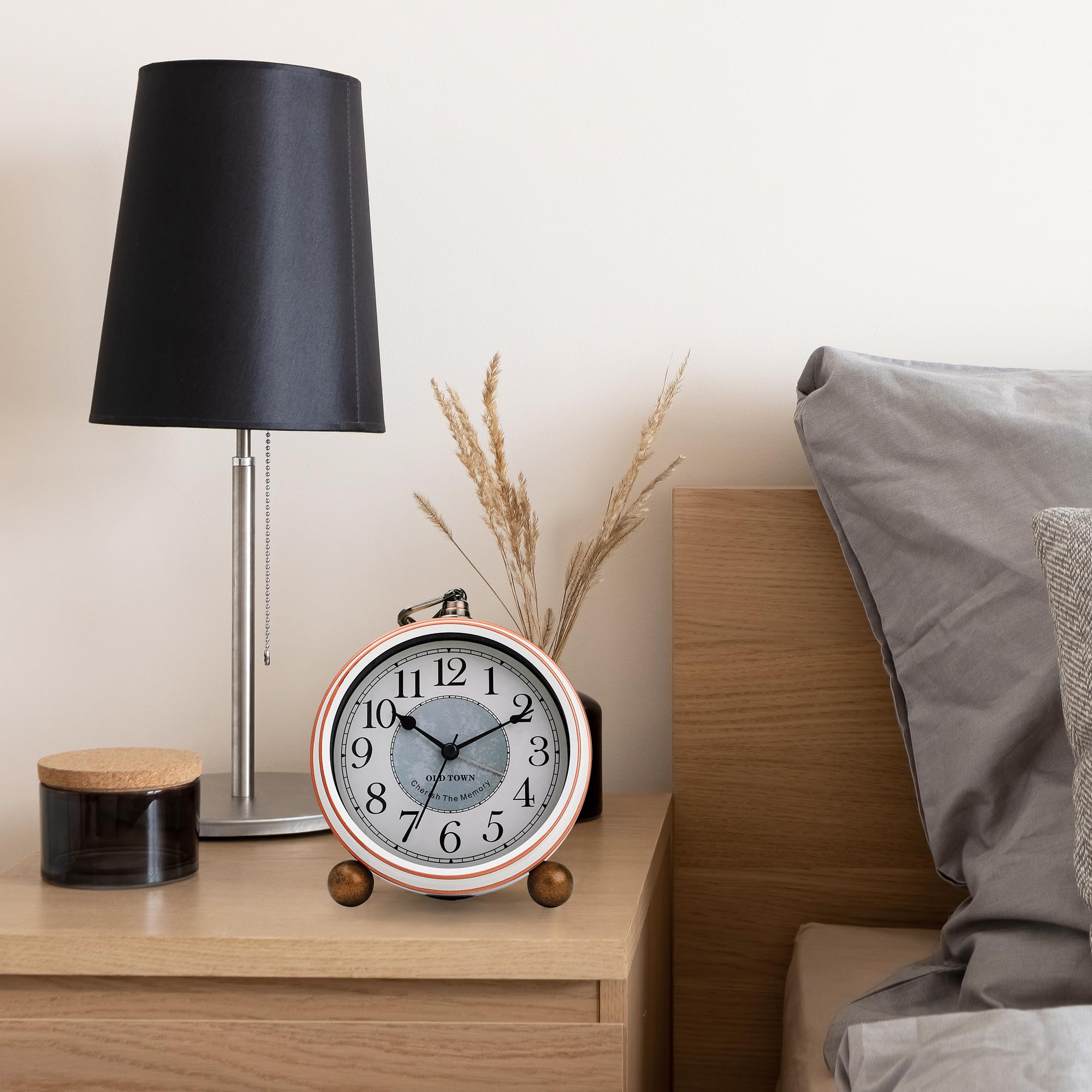 Sveglia Retrò A Doppia Campana 23 Cm – Orologio Vintage Analogico Con Luci Notturne, Marrone, Per Camera Da Letto