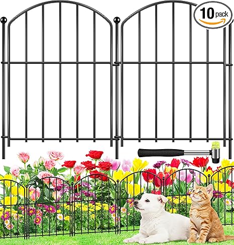 Decorative Garden Fence 17in (H) x10ft (L), Arched Rustproof Metal No Dig Fence for Dogs & Rabbit, Ornamental Animal Barrier for Flower Beds, Border Panels Fencing for Yard & Patio Outdoor Decor