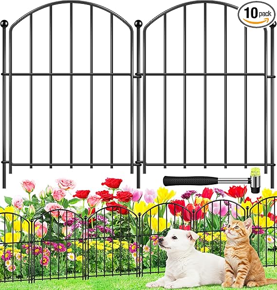 Decorative Garden Fence 17in (H) x10ft (L), Arched Rustproof Metal No Dig Fence for Dogs & Rabbit, Ornamental Animal Barrier for Flower Beds, Border Panels Fencing for Yard & Patio Outdoor Decor