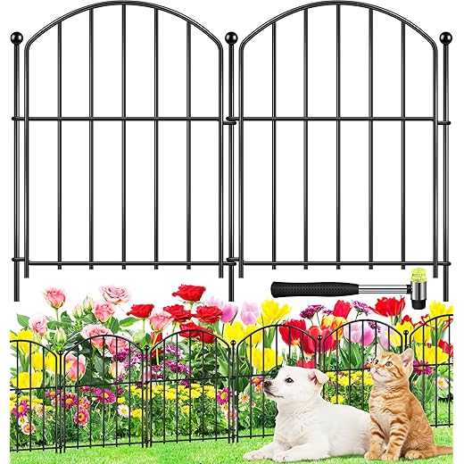 Decorative Garden Fence 17in (H) x10ft (L), Arched Rustproof Metal No Dig Fence for Dogs & Rabbit, Ornamental Animal Barrier for Flower Beds, Border Panels Fencing for Yard & Patio Outdoor Decor