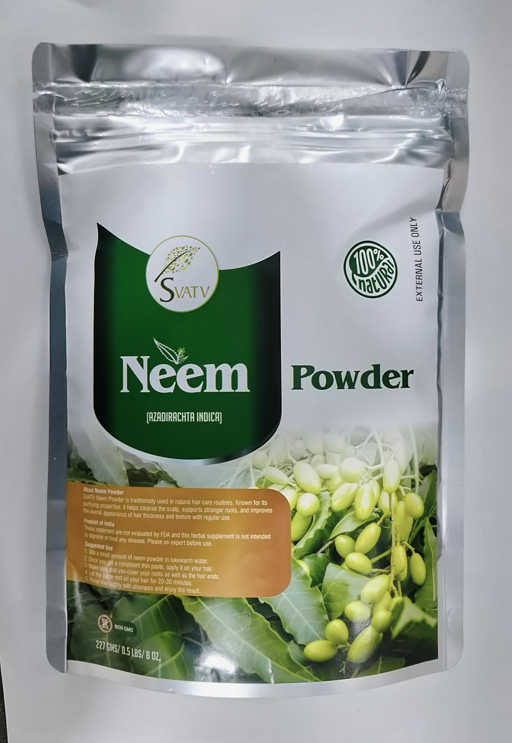 Neem Powder (Azadirachta Indica) | Neem Leaf Powder | Skin Care | Healthier and Thicker Hair |Ideal for All Hair and Skin Types | Size - 227g, 0.5 lb, 8oz