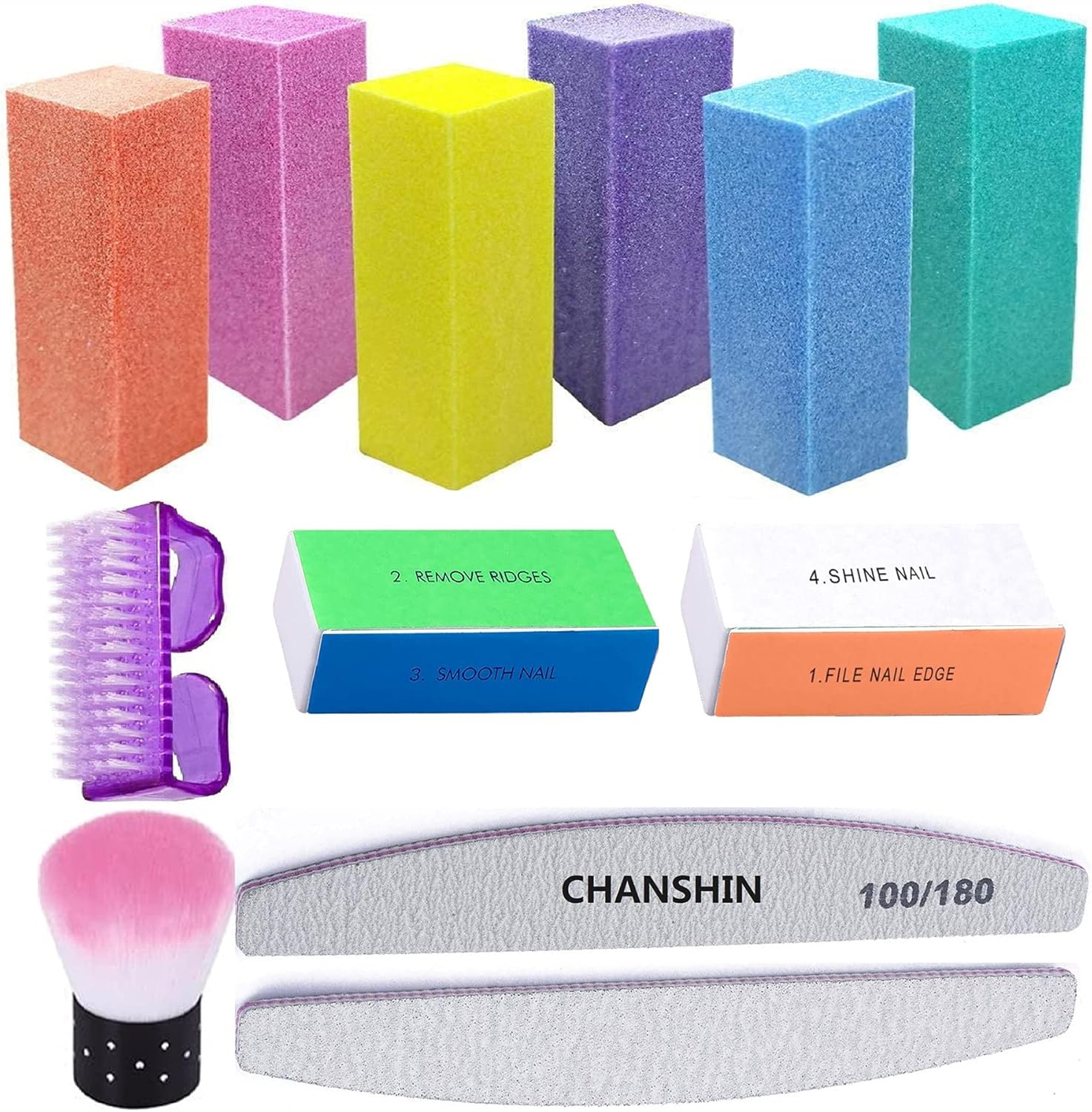 Nagelvijlen en Buffers, 100/180 400/4000 Grit Professionele Manicure Tools Kit Rechthoekige Art Care Buffer Block Tools, 7 Manieren Buffer Block voor Trim, Polish en Shine Nail, 12Pcs/Pack…