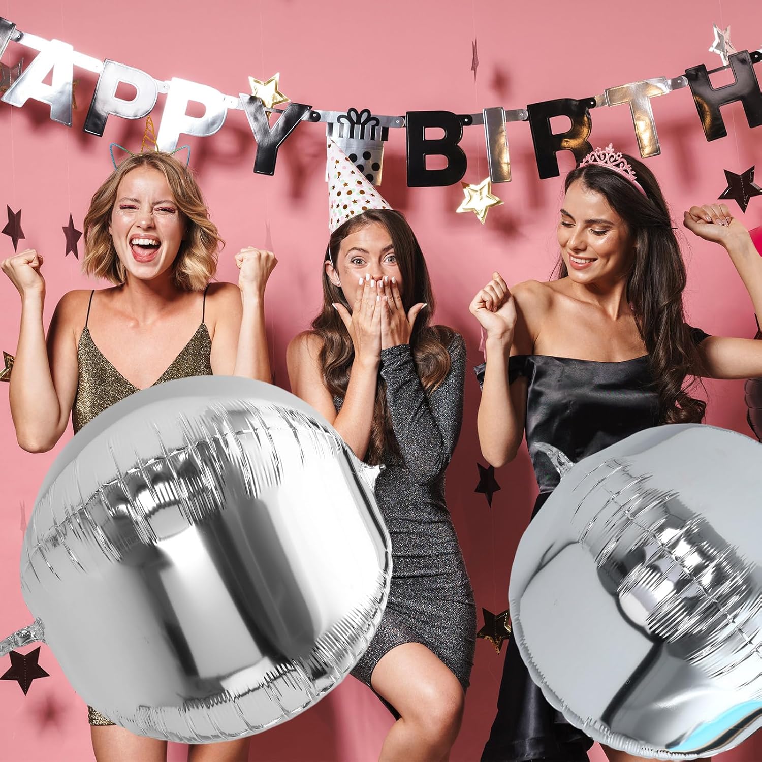 3 Pcs 32 Inch Metallic Silver Foil Giant Balloons 4d Jumbo Round Ball Large Holographic Balloons for Birthday Wedding Bridal Shower Anniversary Party Backdrop Decorations - Image 2