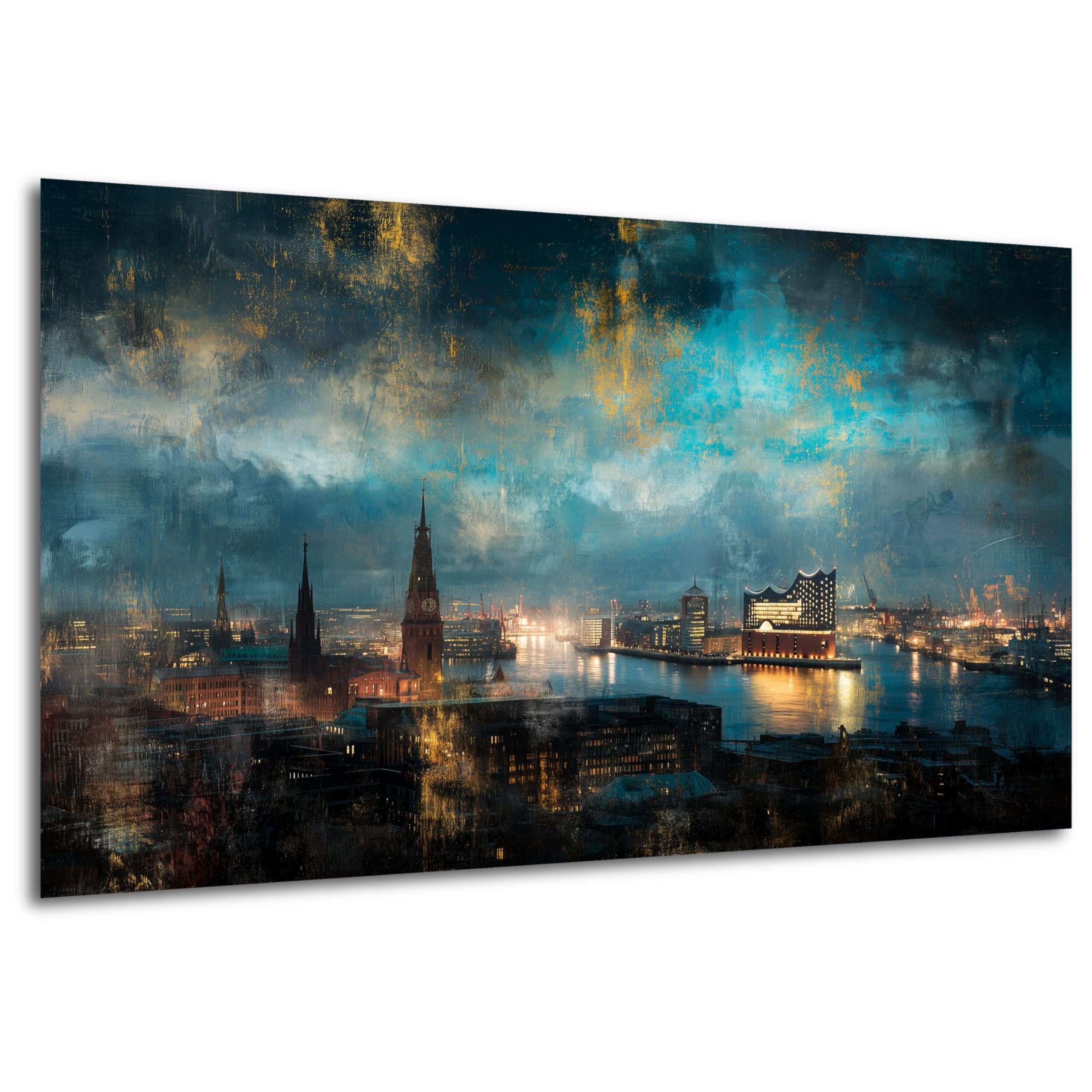 DRO Design – Hamburg 56x84 cm Querformat Wandbild XXL modernes Bild Wohnzimmer Schlafzimmer Bilder für die Wand Wanddekoration LeinWandbild XXL 6mm HDF