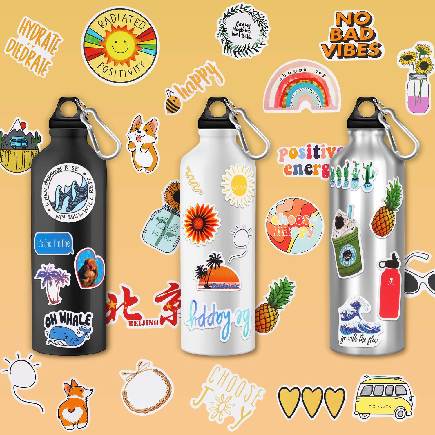 76 Pieces Water Bottle VSCO Stickers Waterproof Aesthetic Stickers