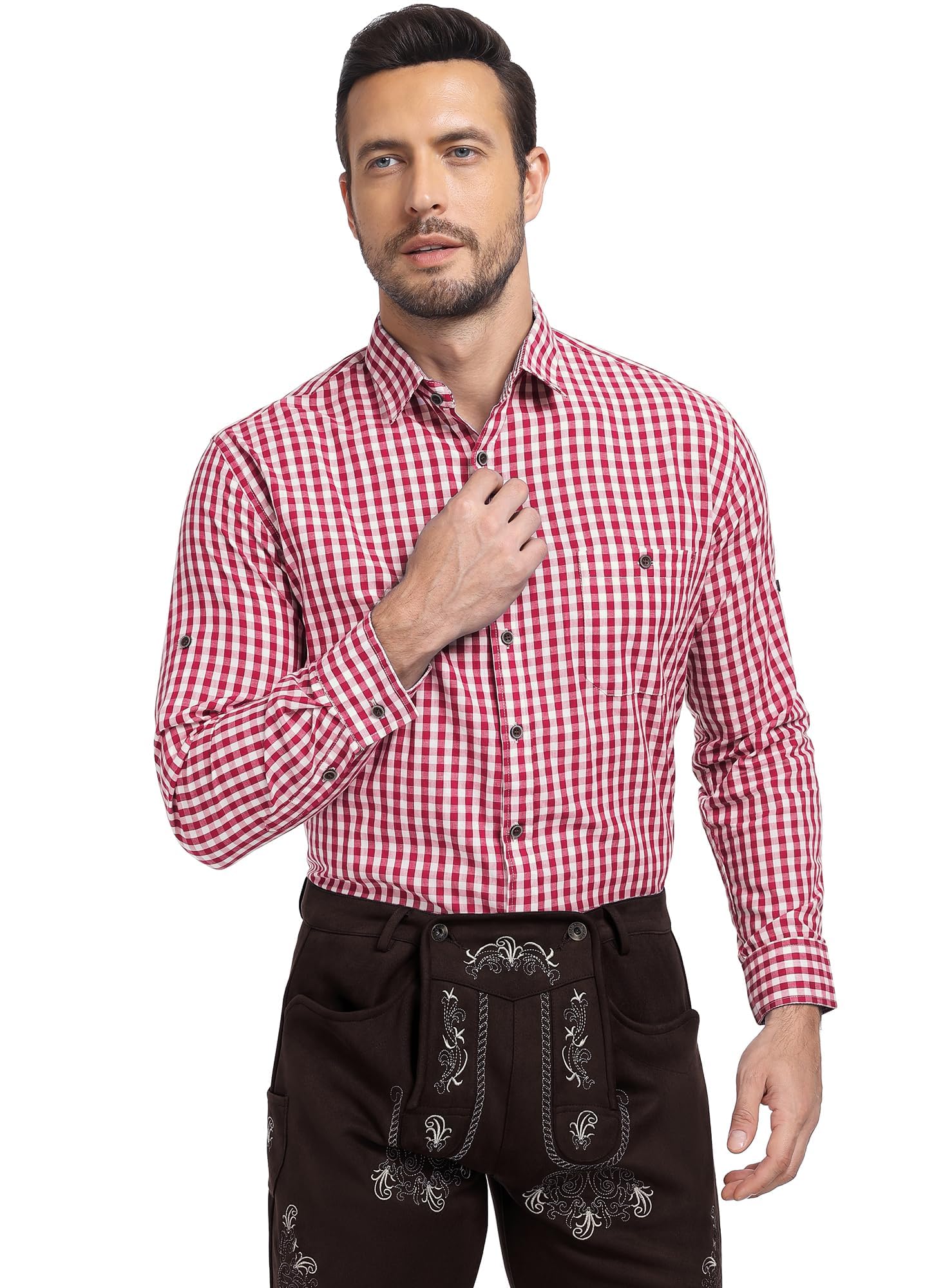 Camicia Oktoberfest Uomo Camicia Bavarese Camicie Tirolese Costume Bavarese Herren Rosso Blu Verde