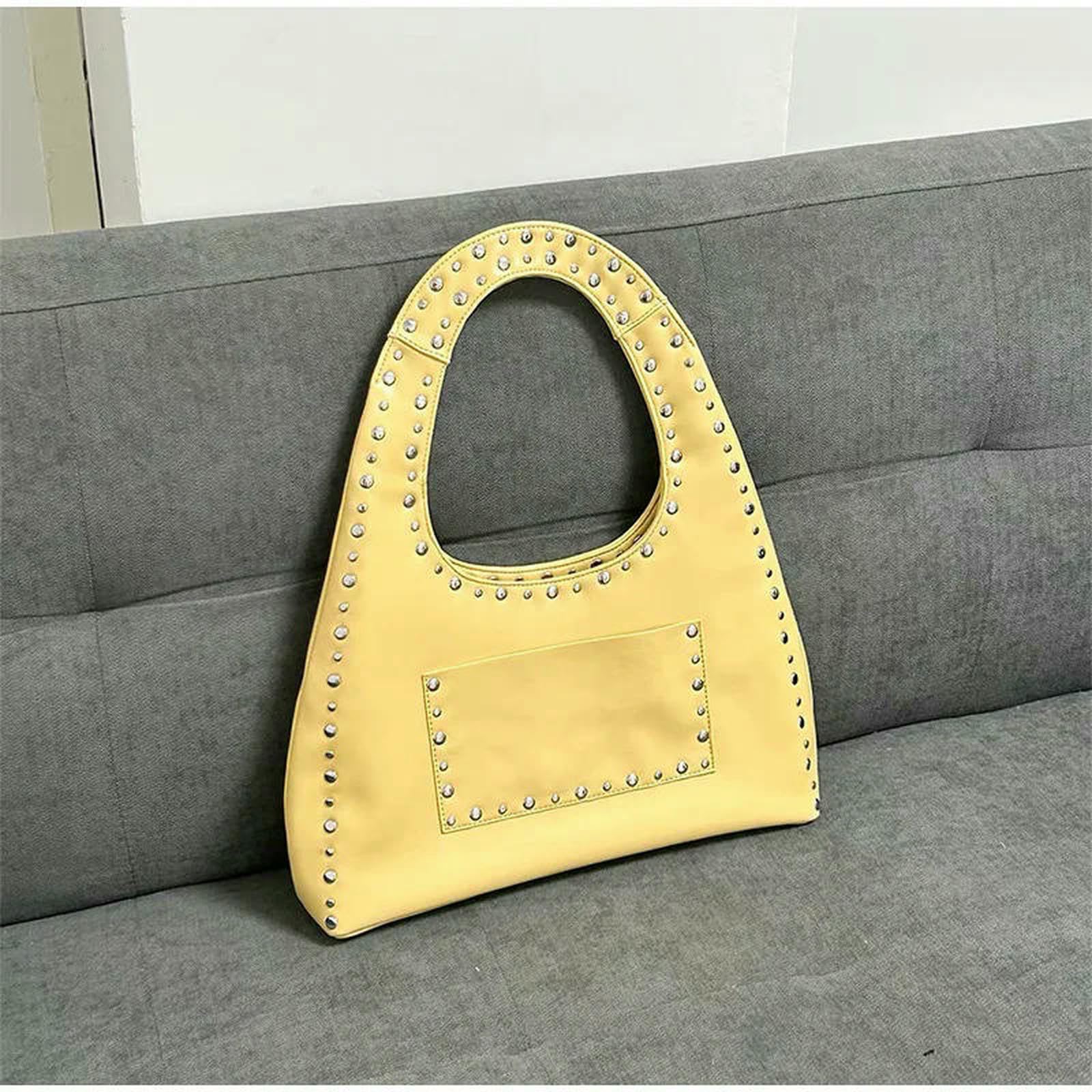 Borsa a Mano Donna Tracolla sotto Le Ascelle con Rivetti retrò da Moto Borchie in Metallo Stile Wasteland Borse Laterali Marroni-Giallo
