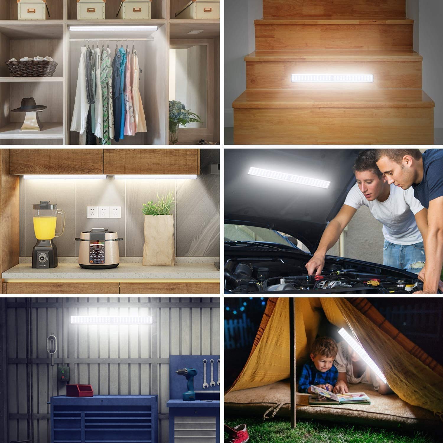 Lixada 2PCS Luces del Gabinete con Sensor de Movimiento USB Recargable 20 LED Gabinete Iluminación Magnética Extraíble Adhesiva para Escalera Armario Cajón Luz Blanca Cálida
