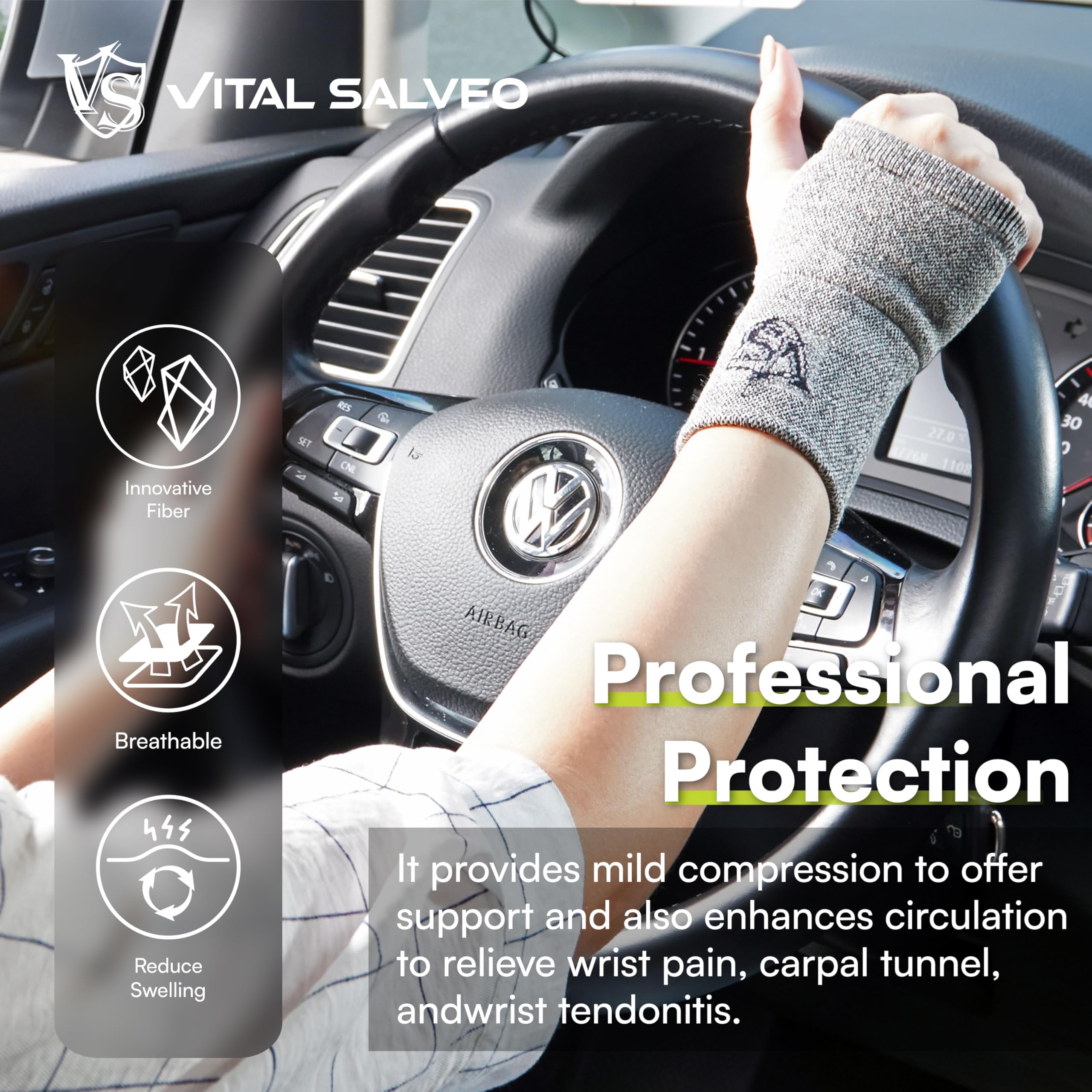 Vital Salveo - Kompressionsbandage für das Handgelenk zur Erholung und Linderung von Schmerzen bei Karpaltunnelsyndrom, Arthritis und Verstauchungen.
