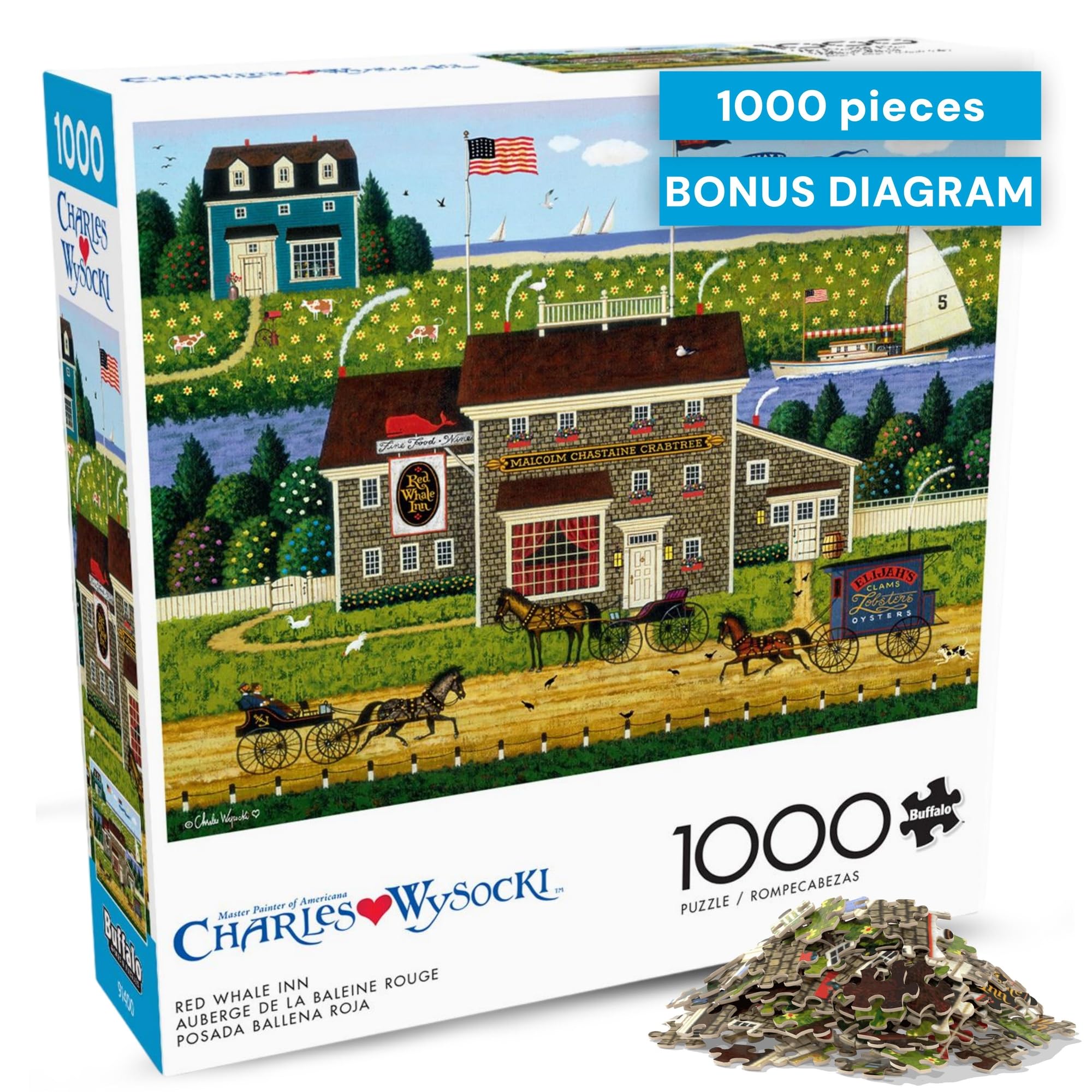 Buffalo Games Charles Wysocki Red Whale Inn Jigsaw Puzzle – 1000 Piece Puzzle for Adults and Families, Coastal Americana Art