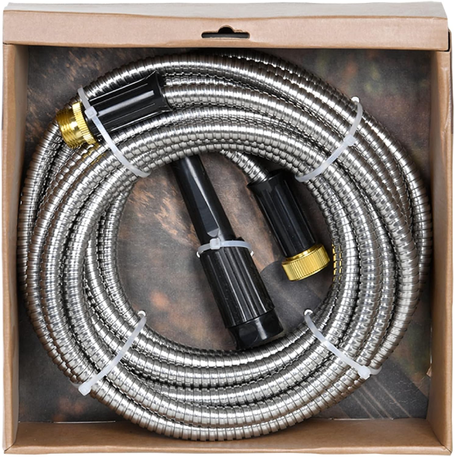 Esschert Design 10 m Garden Irrigation Hose Stainless Steel Metal Kink-Free Rustproof Flexible