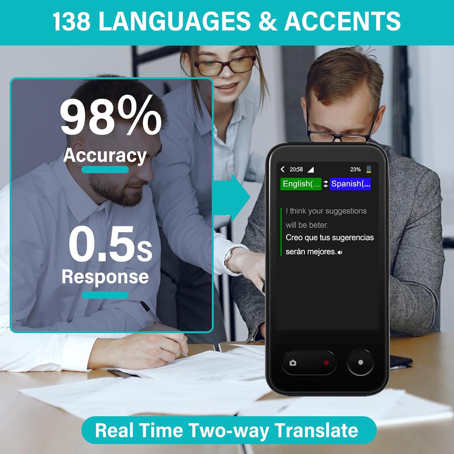 Language Translator Device, Instant Two Way Language Translator with 138 Languages Translation, Online/Offline/Text/Photo Portable Voice Translator Device for Business Travel Learning