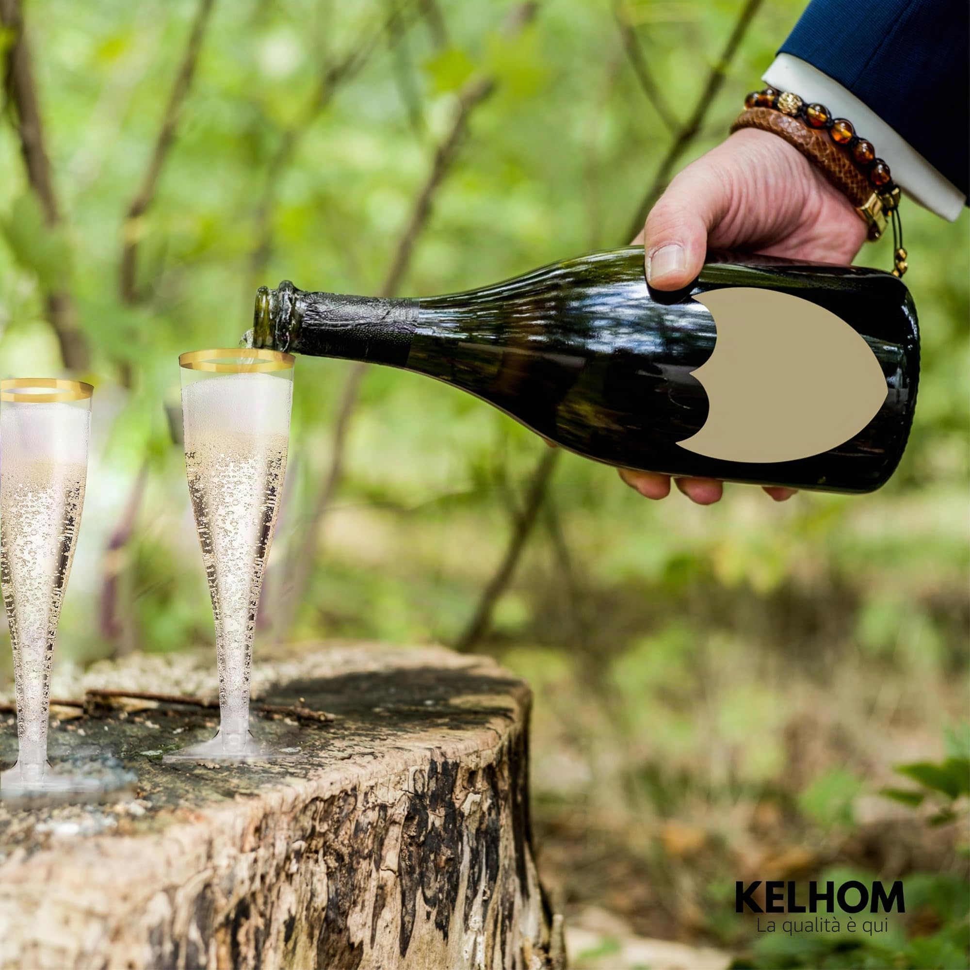 Flauti da Champagne Di Alta Qualità Riutilizzabili da 133 ml Con Bordo Dorato BPA gratuito, Set di 50 Eleganti Flauti In Plastica Resistenti,per Festa di Matrimonio, Compleanni e Cocktail in Plastica