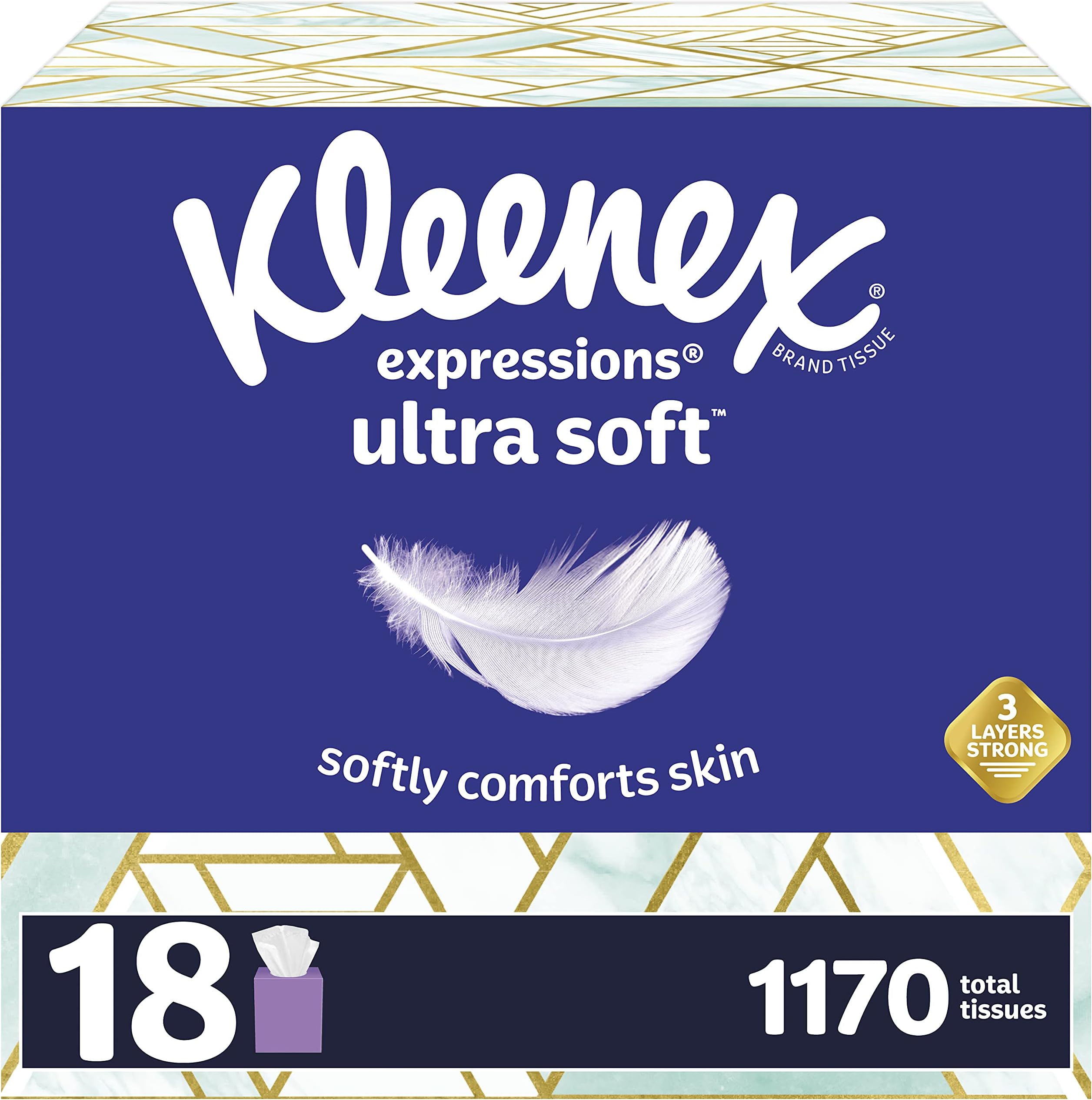 Expressions Ultra Soft Facial Tissues, 18 Cube Boxes, 65 Tissues per Box (1,170 Total Tissues)