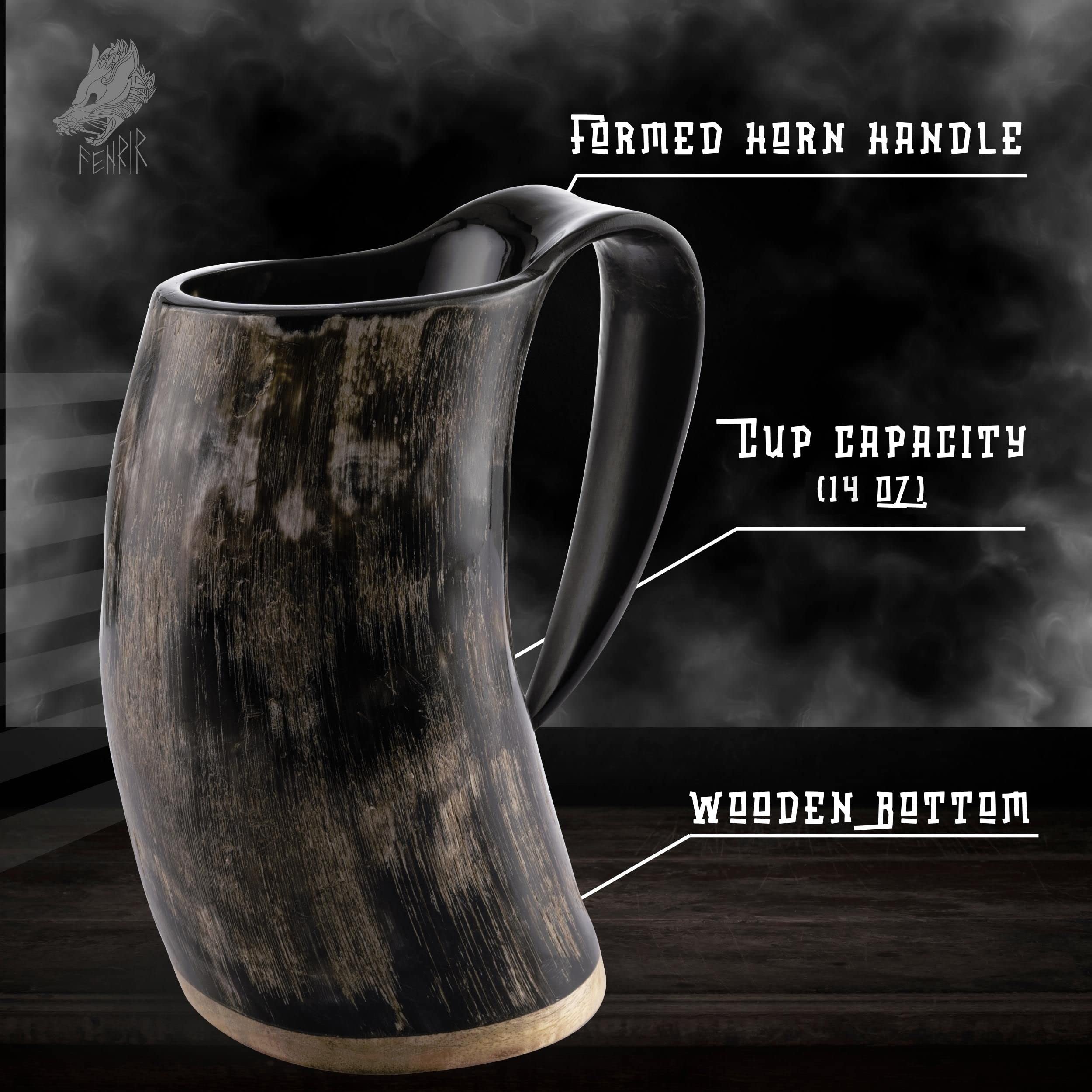 Fenrir, Hot and Cold Coffee Horn Mug with Spoon and Plate, 3 Piece Set, Real Horn (Coffee Color) Natural Organic Shine - Image 4