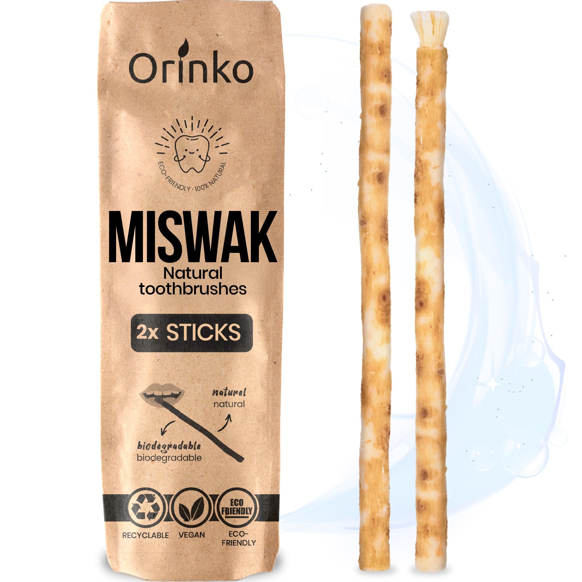 Siwak x2 Stick de Miswak 100% naturalne drewno Araq (Salvadora Persica) Ekologiczny środek czyszczący, dezynfekujący i wybielający, biodegradowalny i wegański