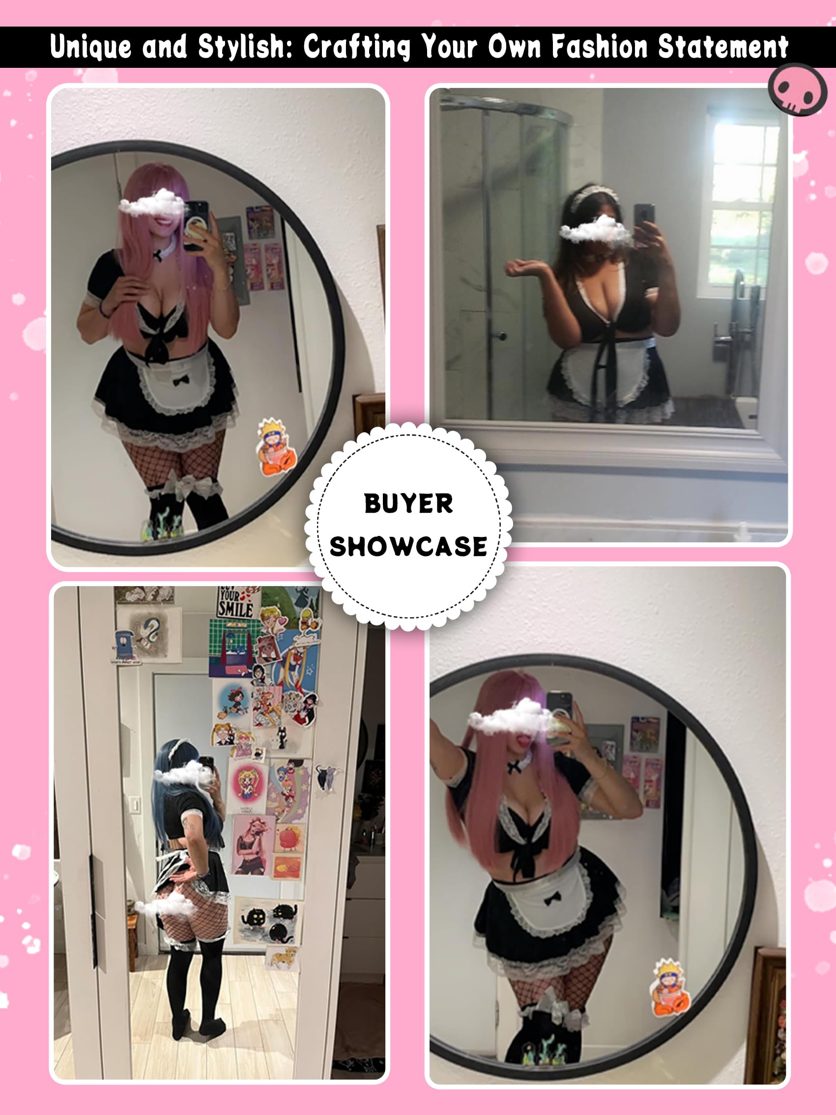 Paloli Maid Outfit for Women - Costume With Lace Apron, Fancy Dress Cosplay Lingerie Set, Black, L-XL