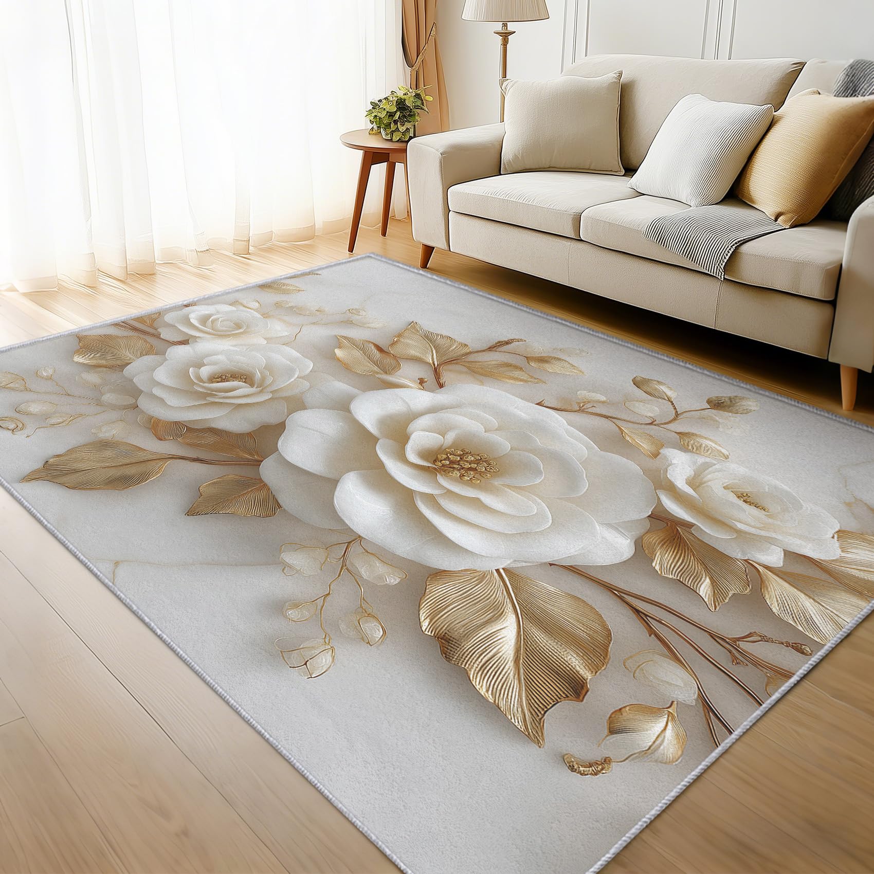 Générique Lavable Tapis Fleur en Relief, 160x230 cm