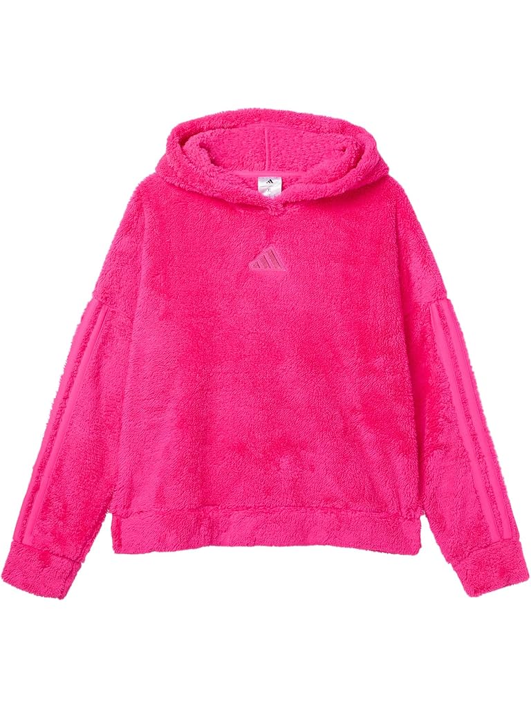 Pink adidas 3-Stripes Sherpa Hooded Pullover (Big Kid)