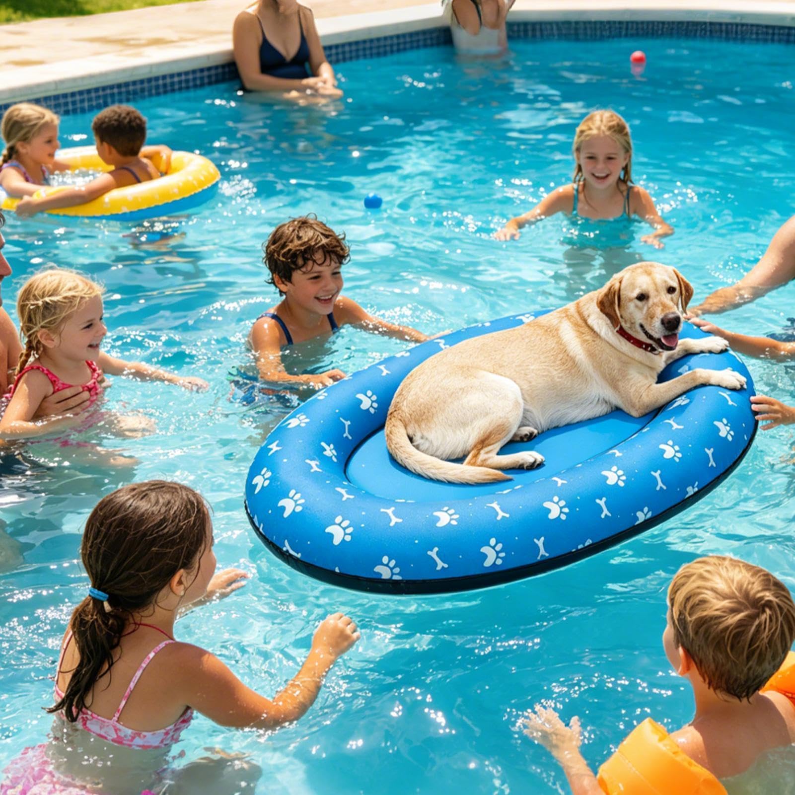 Raft pour Chien Tapis Antidérapant Gonflable | Piscine pour Chiots Pour Propriétaires de Chiens, Éducateurs, Plage Lac Rivière Jardin Parc Club
