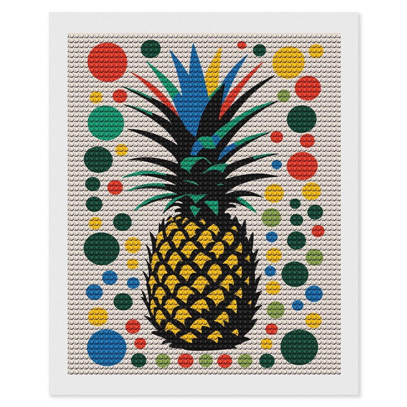 Junmoney Colorful Pineapple Diamond Painting Set 16"x20", Holiday Gift Idea, for Creative Relaxation, Fun Craft Experience, Vintage Style Decor