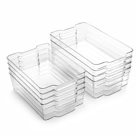 BINO | Stackable Plastic Storage Bins - 8 Pack | The Stacker Collection | Multi-Use Organizer Bins | BPA-Free | Pantry Organization | Home Organization | Fridge Organizer | Freezer Organizer