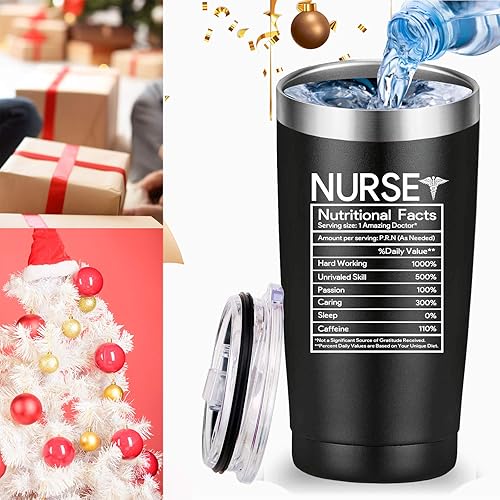 Miniatura 3 de Mamihlap Taza de viaje con información nutricional para enfermeras. Regalos para enfermeras para amigos, hija, hombres y mujeres. Enfermeras