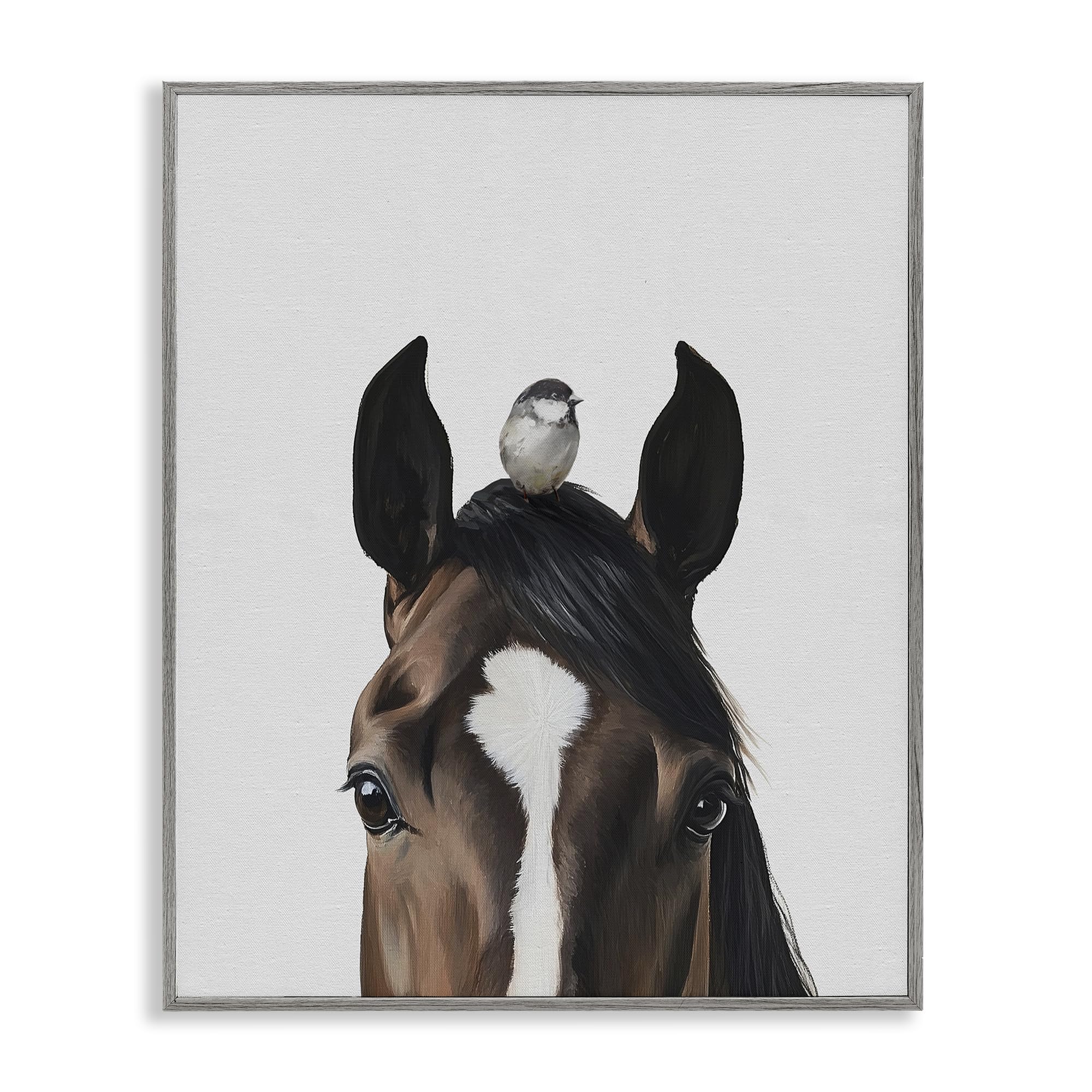 Stupell Industries 'Quiet Companion Horse & Bird', Framed Giclee Art, Gray, 16 x 20 Inches, Easy to Hang and Sturdy, Made in USA, by Svetlana Aleynikova