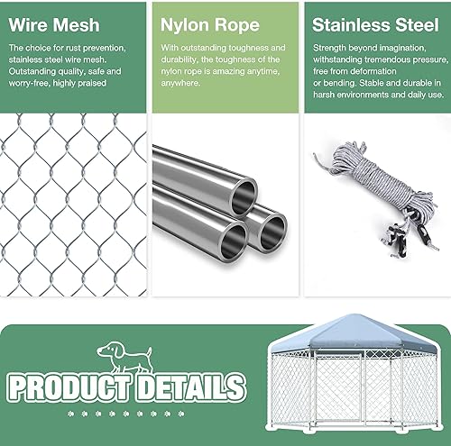 Miniatura 4 de Perrera grande para perros en el exterior, perrera con techo, jaula grande para perros con valla de acero con cerradura segura para jardínpatio (7 x