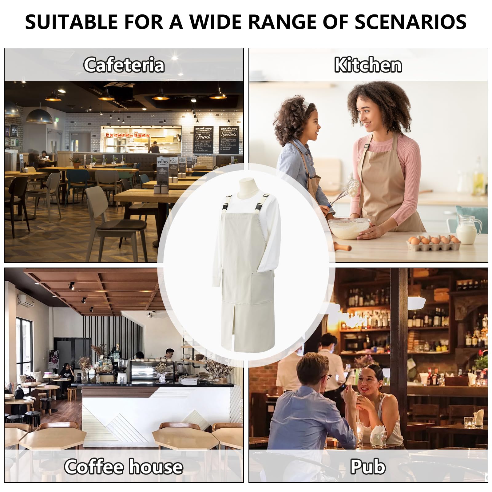 Delantal de lona impermeable con correas de ajuste para uso doméstico y restaurante, poliéster para uso prolongado