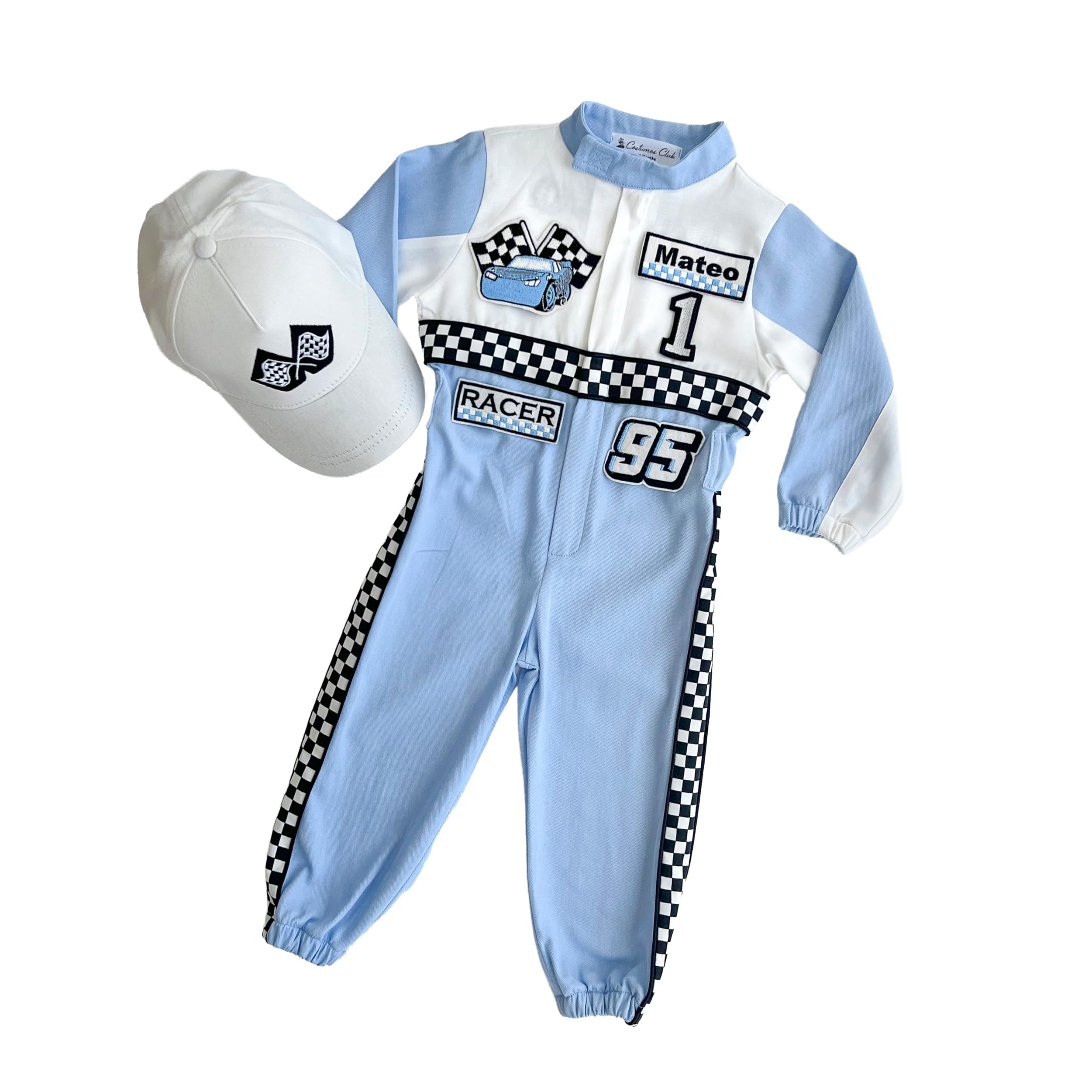Costumes Club Personalized Handmade Race Car Driver Costume for Toddlers (4T, Baby Blue & White) — image 1