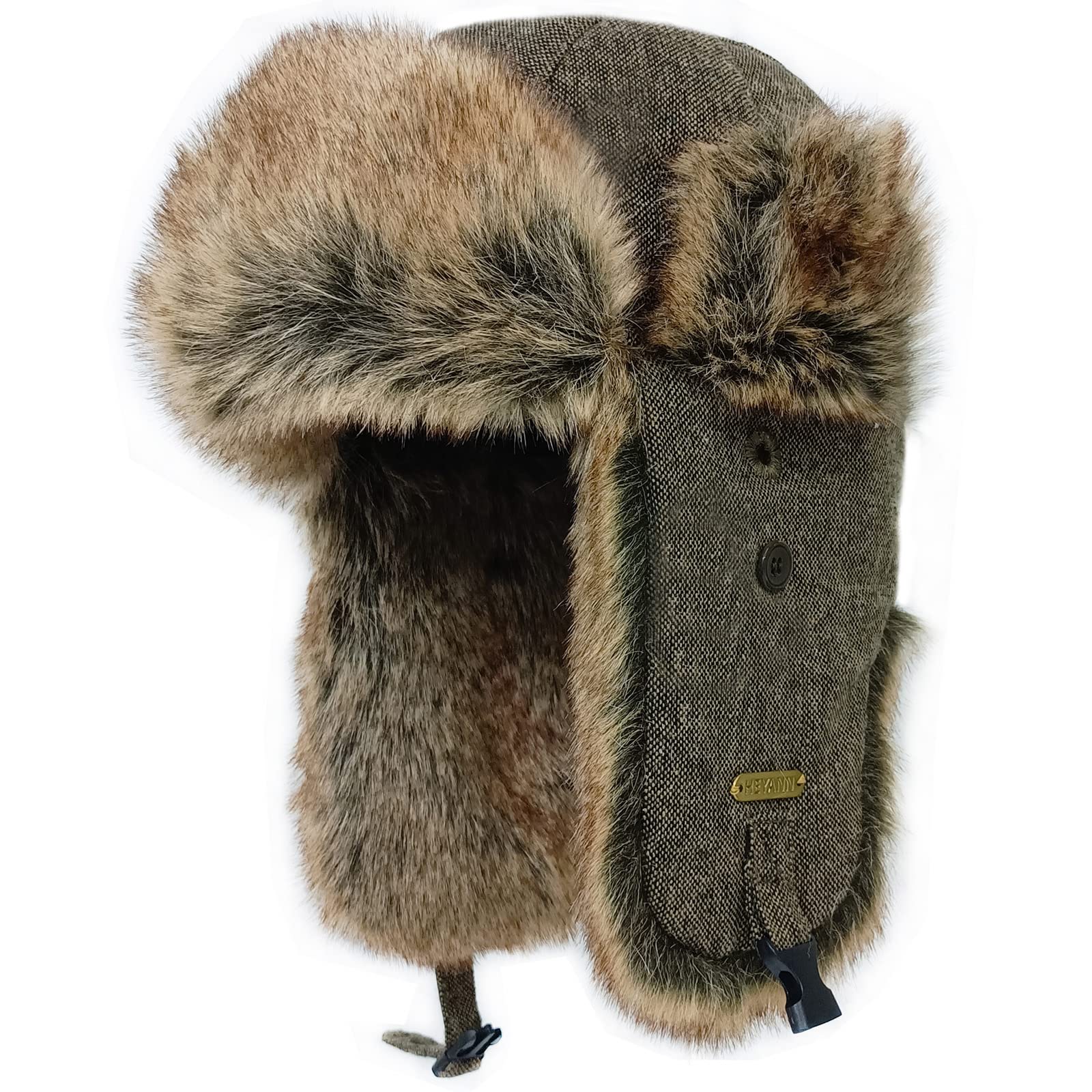 HEYANN Chapeau De Trappeur D'hiver En Fausse Fourrure, Chapkas Homme D'aviateur Russe Ushanka Chaud Pour Homme Et Femme Avec Cache-Oreilles Coupe-Vent Pour L'extérieur (Brownhua-sanse, S/M