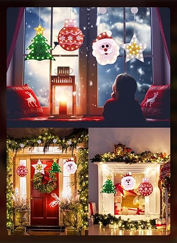 Miniatura 3 de Luces de decoración de ventana de Navidad, silueta de ventana de Navidad, letrero iluminado, funciona con pilas, cadena de luces con gancho de