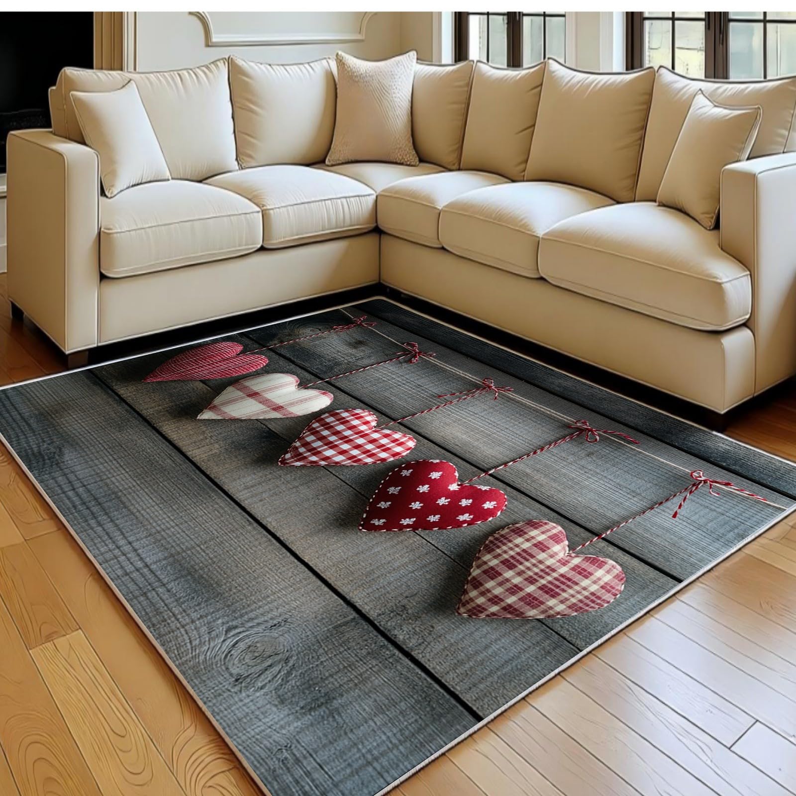 Grand tapis salon 160 x 230 motif étoile grain de bois moderne et doux