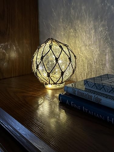 Miniatura 6 de SAILINGSTORY - Flotador de pesca de cristal, lámpara náutica, decoración costera de playa, bola de vidrio agrietado, luz nocturna de 6 pulgadas