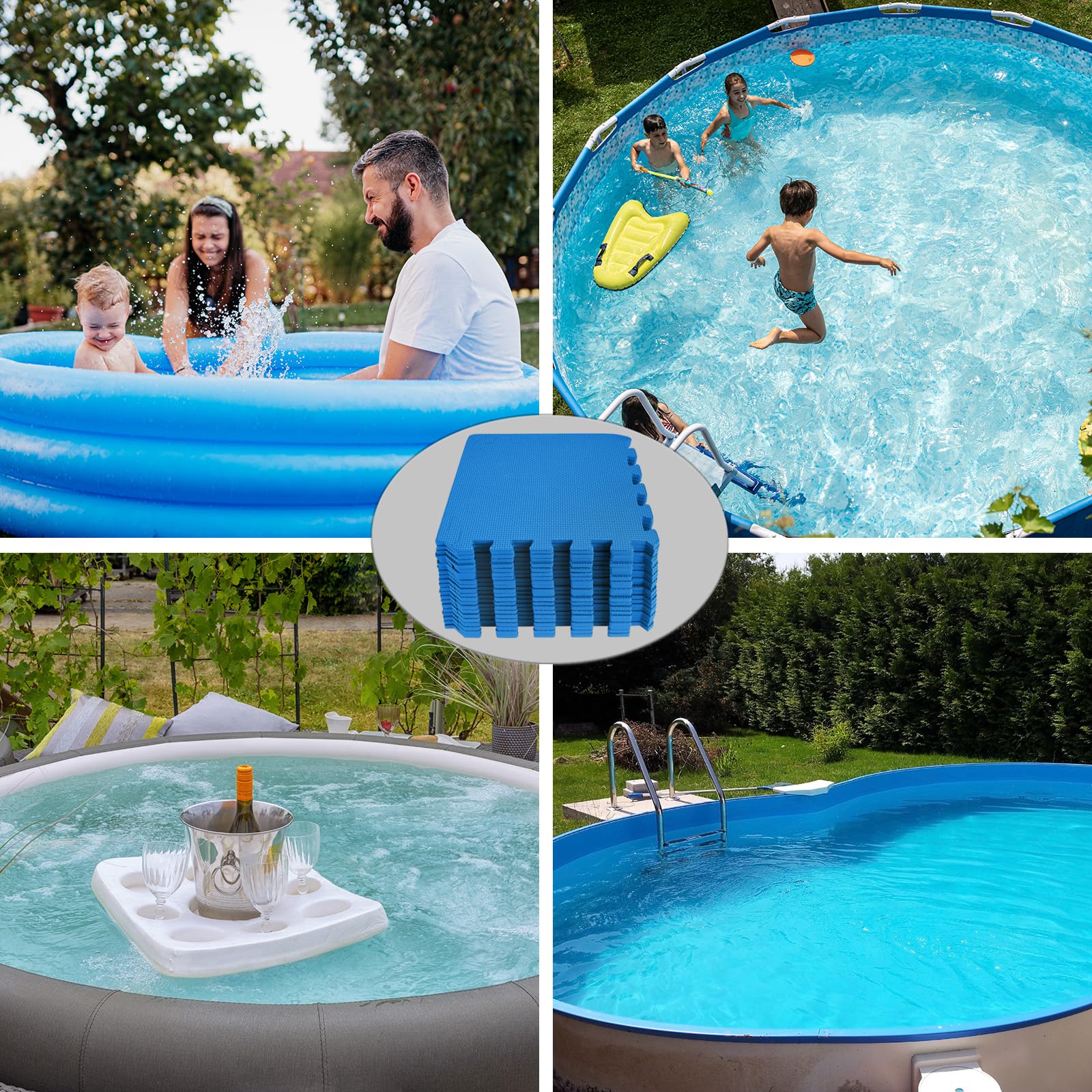 Montafox Tapis de Piscine Tapis de Base Set de 21 Bleu 30 x 30 x 1 cm Éléments de Sol Dalle Mouse Piscine Spa Exterieur