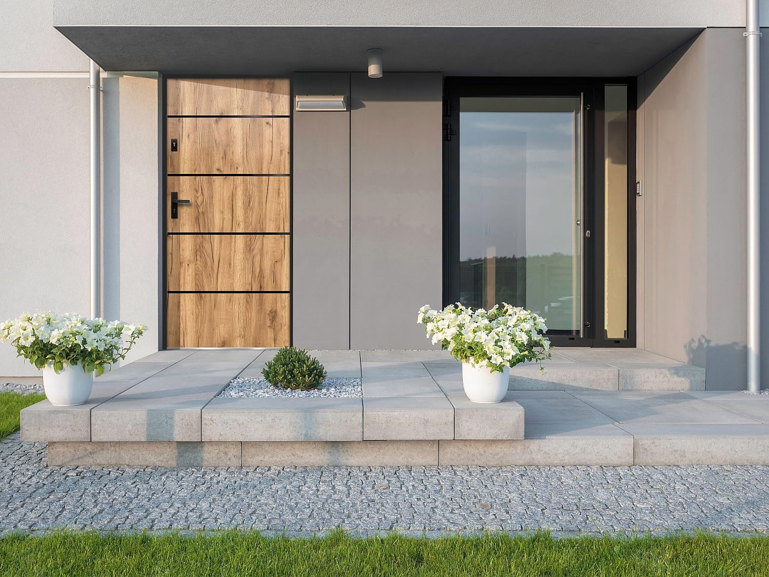 Venta-unica - Puerta de entrada de acero y inox Alt. 207 x Ancho 100 cm efecto roble - abre a la derecha - NAXARA