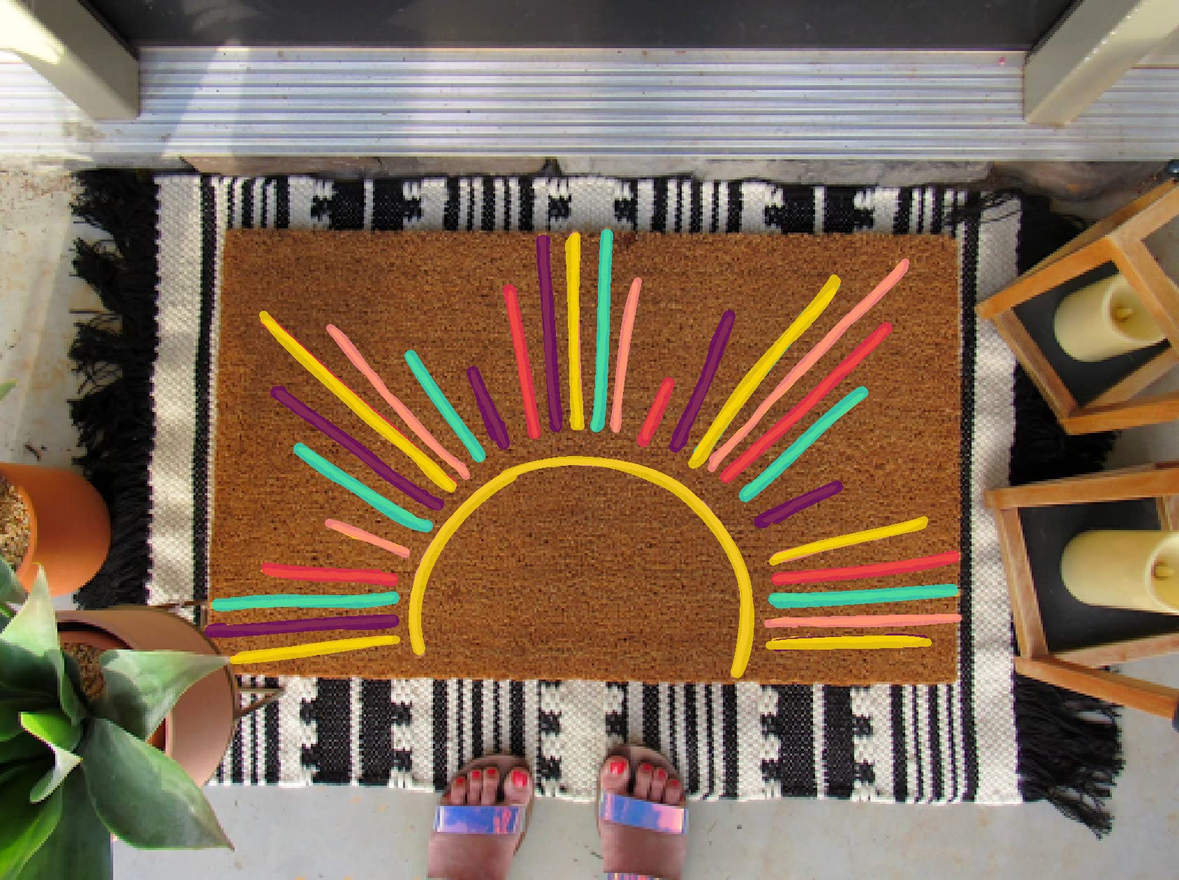 Outory Boho Sun Doormat, Funny Flannel Floor Mat with Non-Slip Rubber, Personalized Doormat, Welcome Mat, Housewarming Decor Gift, Boho Decor, Wedding Decor Gift 24x16 Inch