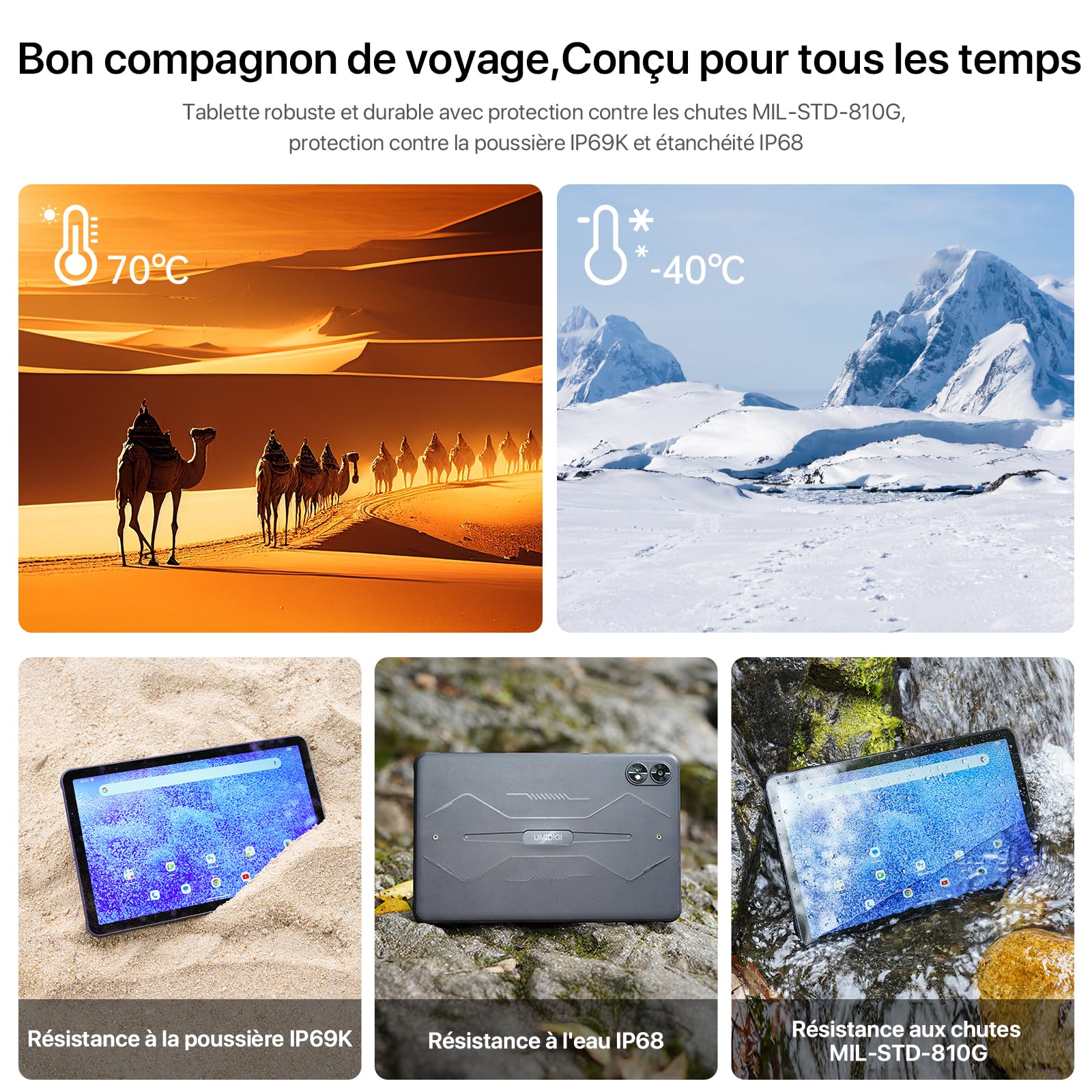 UMIDIGI Tablette Incassable,Tablette 11" Plus léger Que Les Autres,Écran 2K 16GO+128GO(TF 2TB) 10000mAh Tablet de Travail Robuste,Active T1 Android Tablet avec Carte Sim 20W Charge rapide/16MP*2/OTG