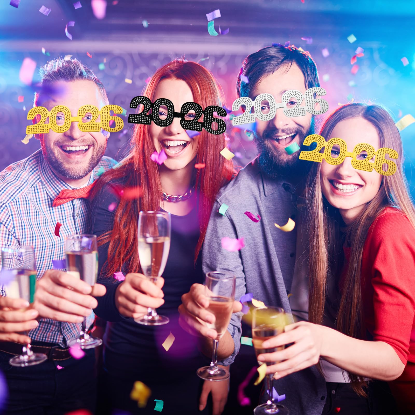 Sherr 12 pares de marcos de gafas de Año Nuevo 2024 con purpurina 2024, suministros de fiesta de Año Nuevo, anteojos de vidrio novedosos para Año Nuevo, festividades, festivales, fiestas, accesorios