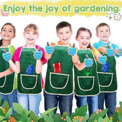 Miniatura 7 de Wettarn Juego de 72 herramientas de jardinería para niños, incluye pala de metal, pala, delantal, guantes de jardinería, bolsa de mano, divertidos