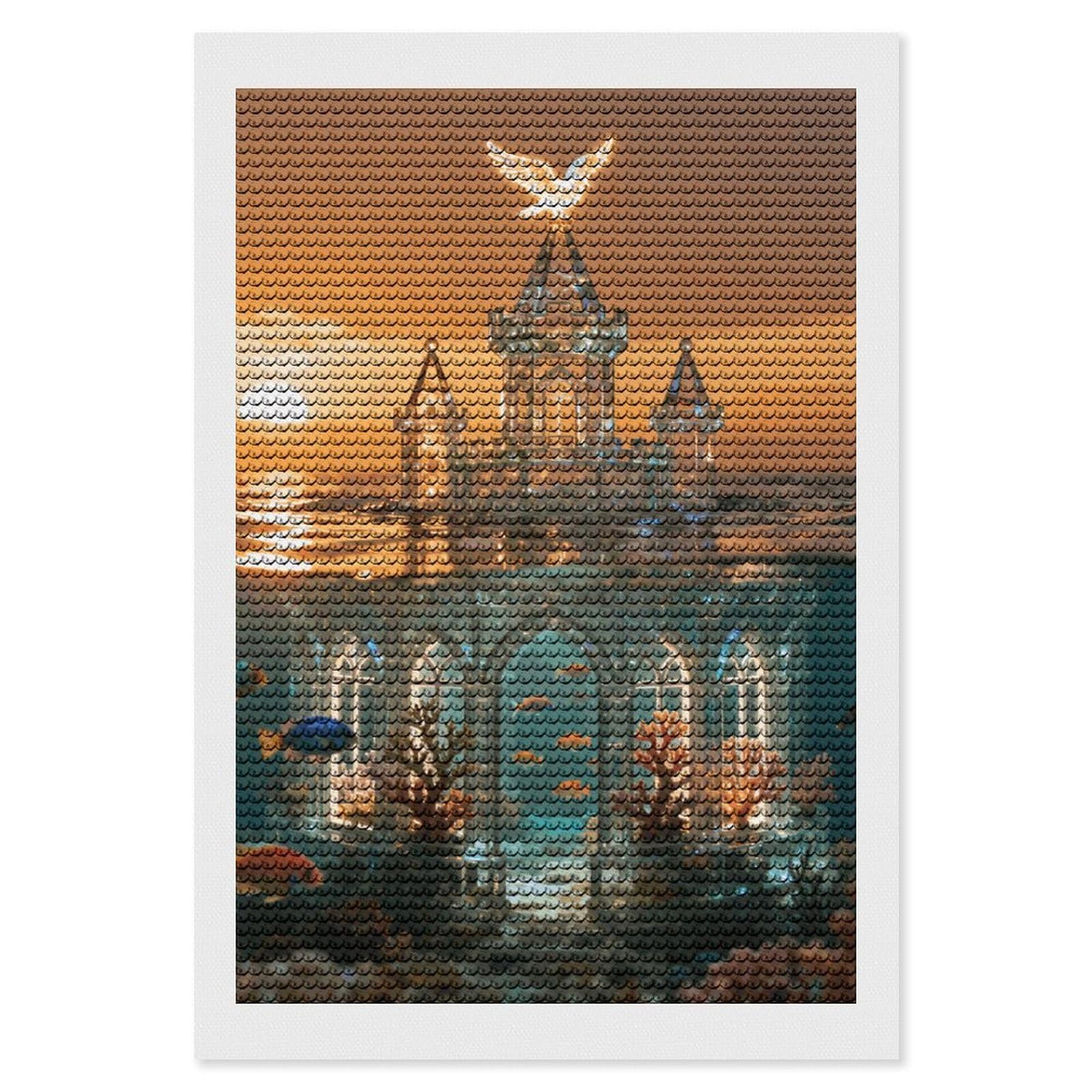 DWVTSLH Underwater Castle Diamond Painting Kits for Adults, Personalized Diamond Photo Art Full Drill, DIY 5D Diamond Art Painting Kits for Beginners, Home Wall Decor 8"x12"